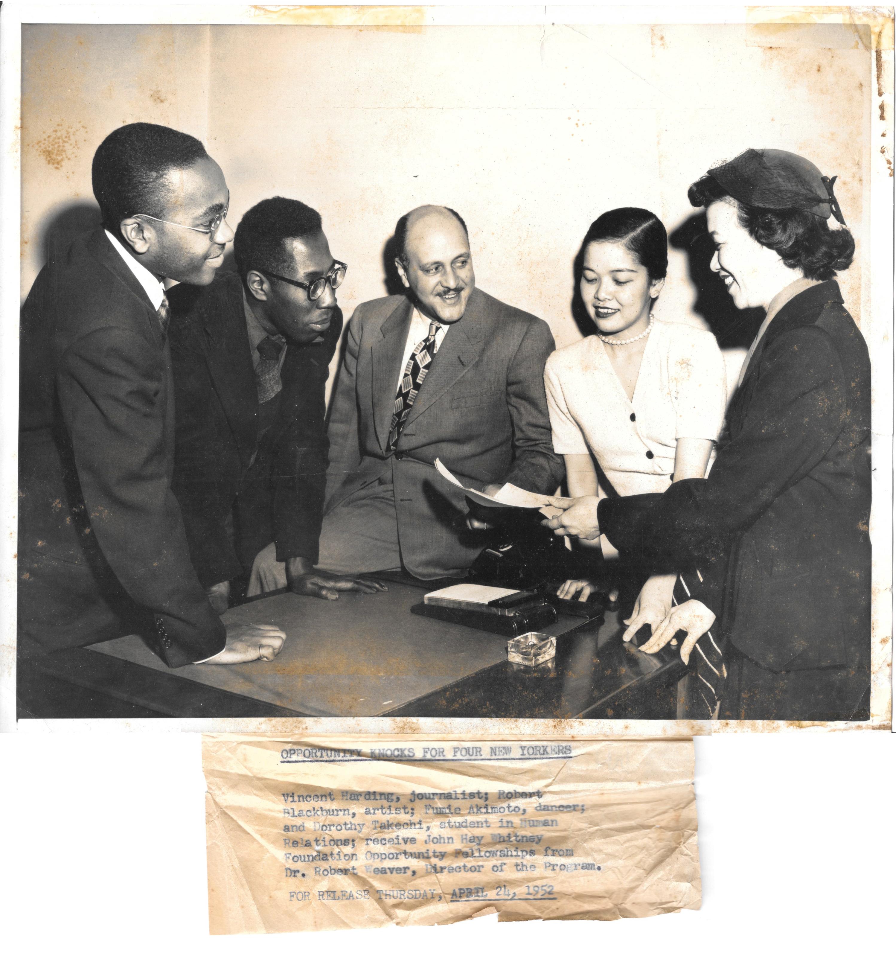 Fumi receiving her Juilliard scholarship with three other accepted students.