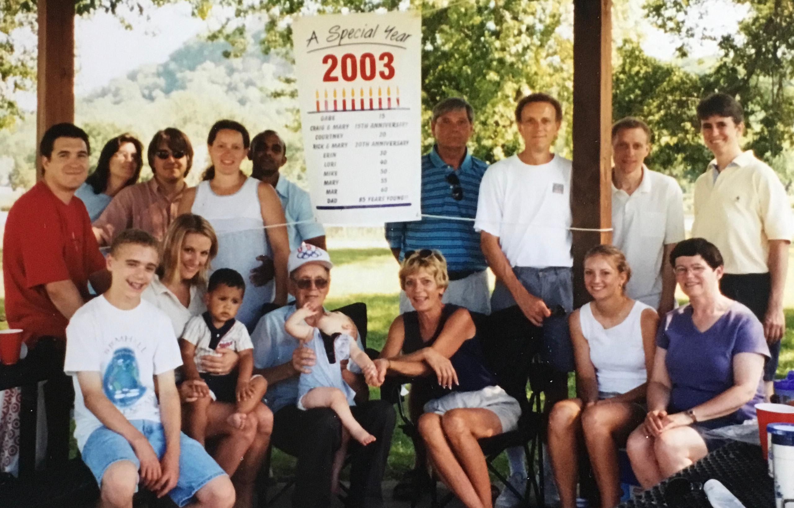 Celebrating milestone birthdays and anniversaries at Lake Winona in 2003.  This is another milestone year.