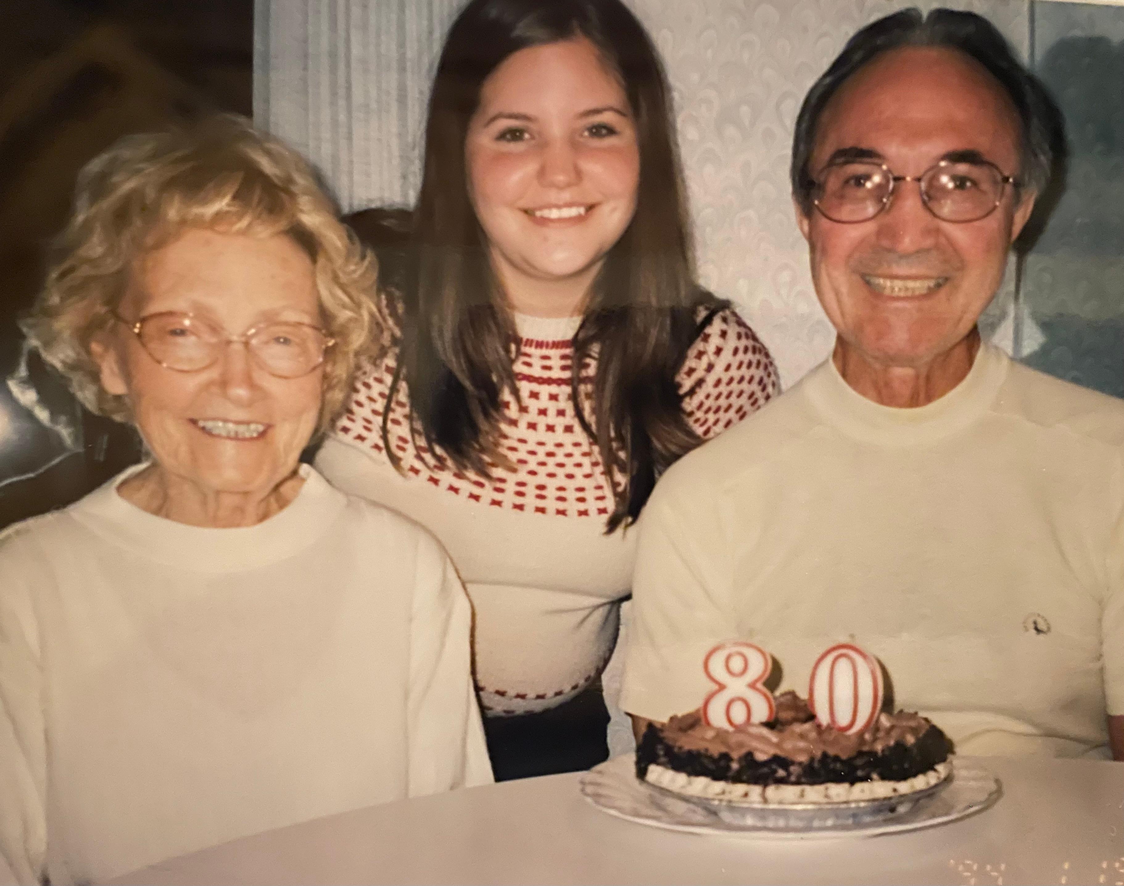 Grandma, Chelsea & Grandpa….big 80 for Sam!