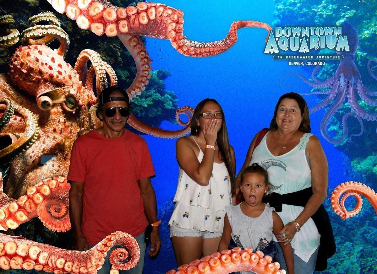 Denver Aquarium together on our road trip in Colorado:) 

Photographer: “act surprised/scared” 