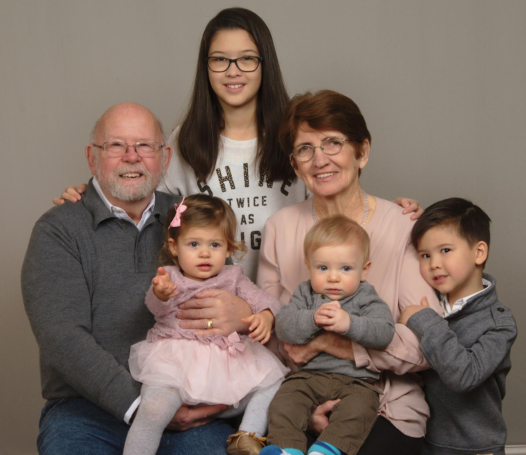 First family photo with the grandkids: Saya, Kayden, Madeline & Finn