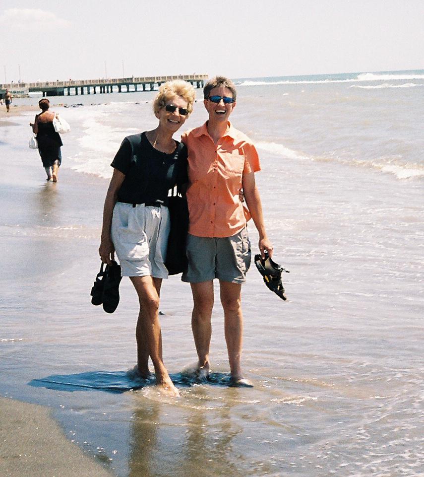 Mom and Lori enjoy a walk along the Italian coast near Rome, 2008