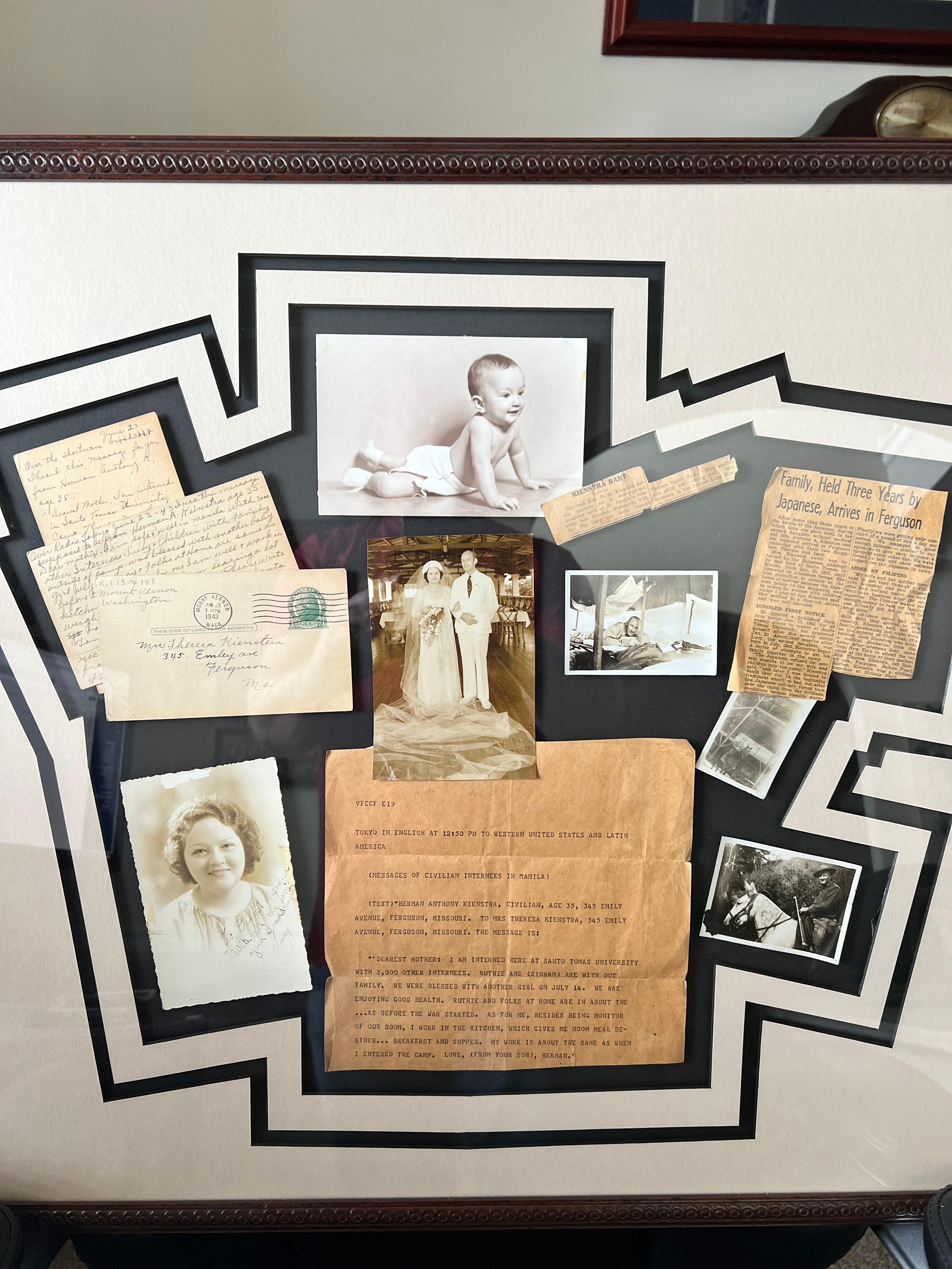A collage Mom had made about her being held prisoner in the Philippines during WWII when she was an infant with my Grandma, Grandpa and Aunt Lucy.