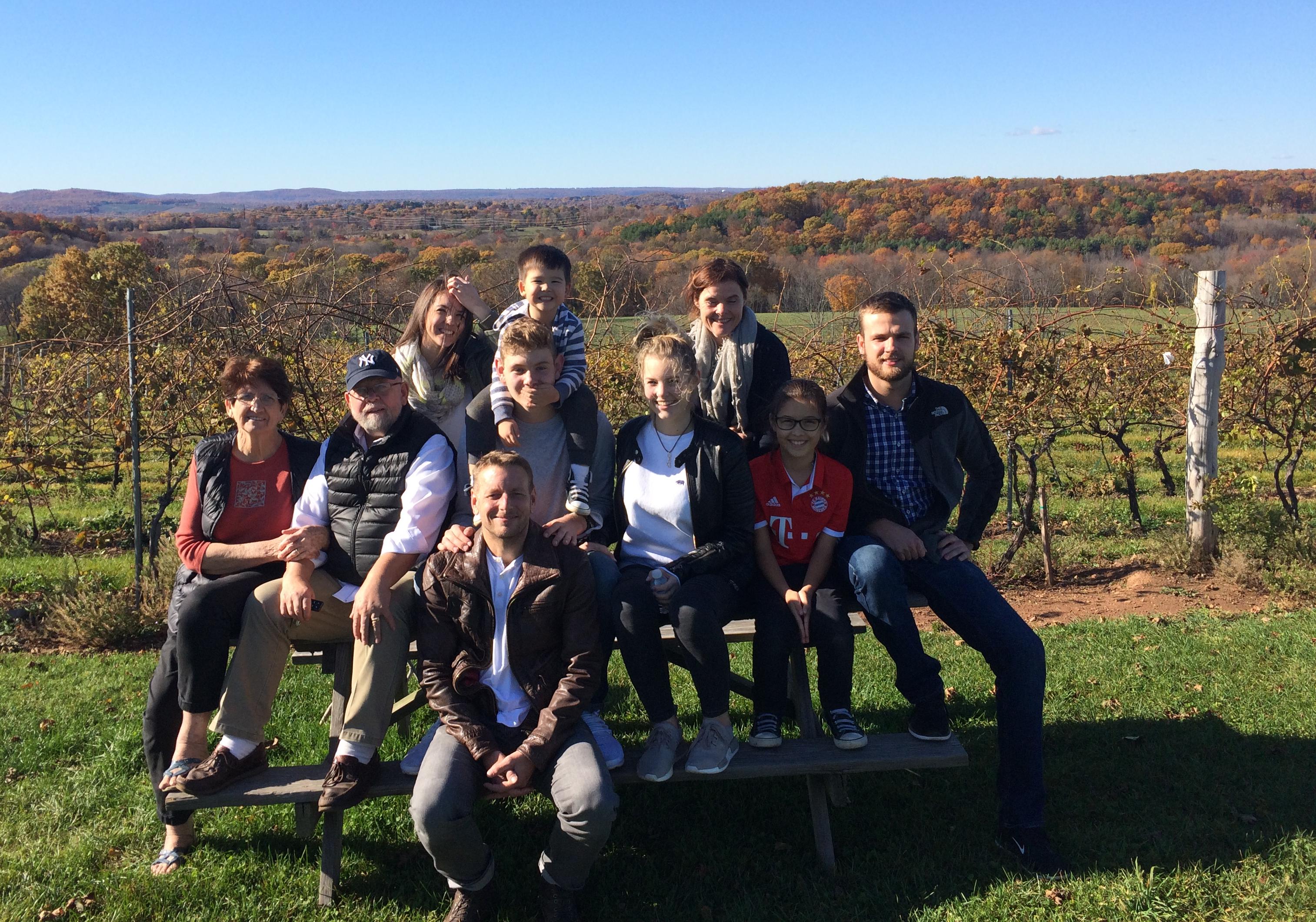 Cousins on Dads side of the family visiting for the first time in 2016, pictured here at Gouveia vineyards in Connecticut.