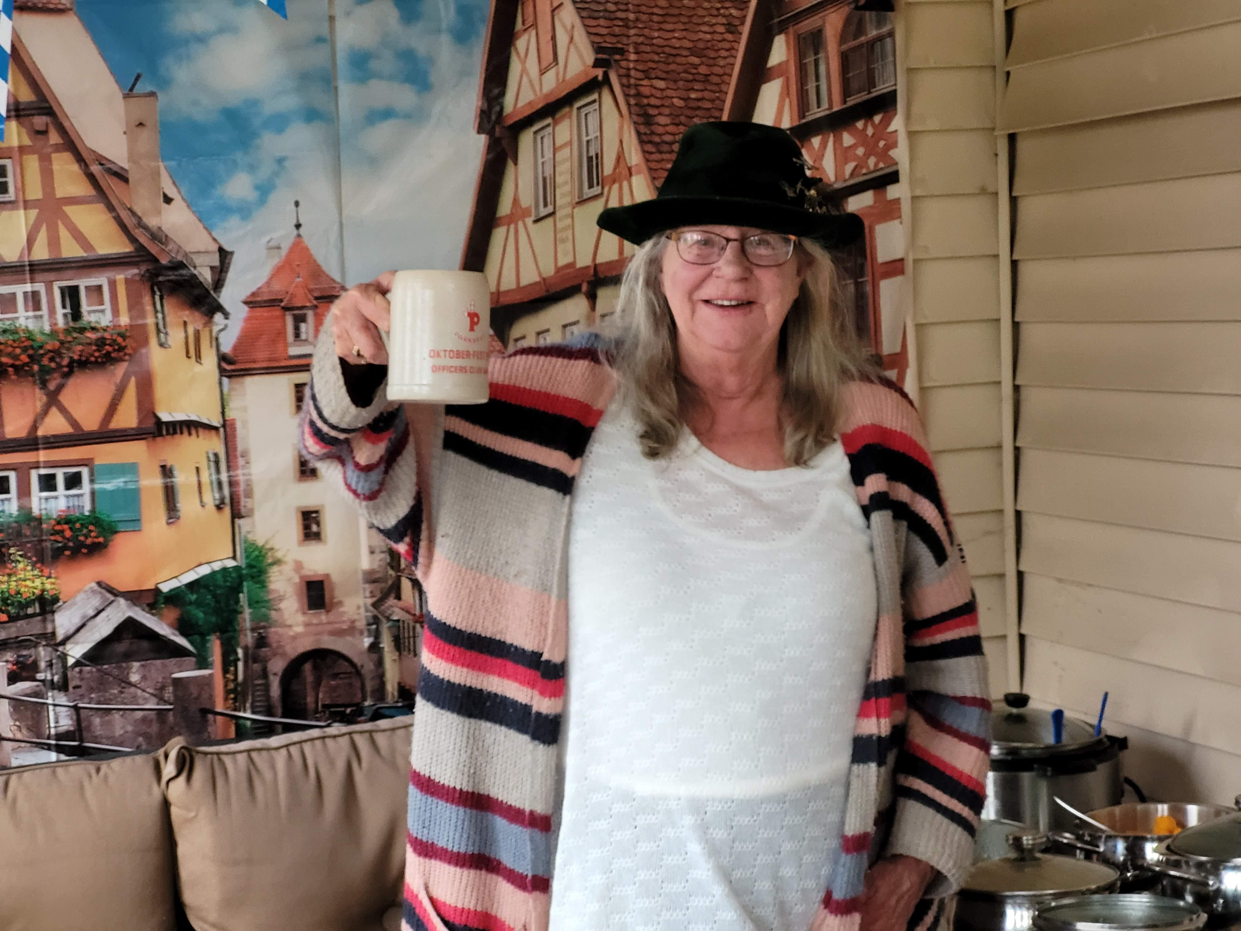 This was mom at her Oktoberfest celebrations at her house. This was the 2021 party, and (correct me if I'm wrong) the first one she did. She insisted on getting meat from Claus's Meat Market, listen to Oompa music, and enjoy German EVERYTHING. It was fun, tasty, and a tribute to the culture mom loved growing up as a kid in Frankfurt, Germany.