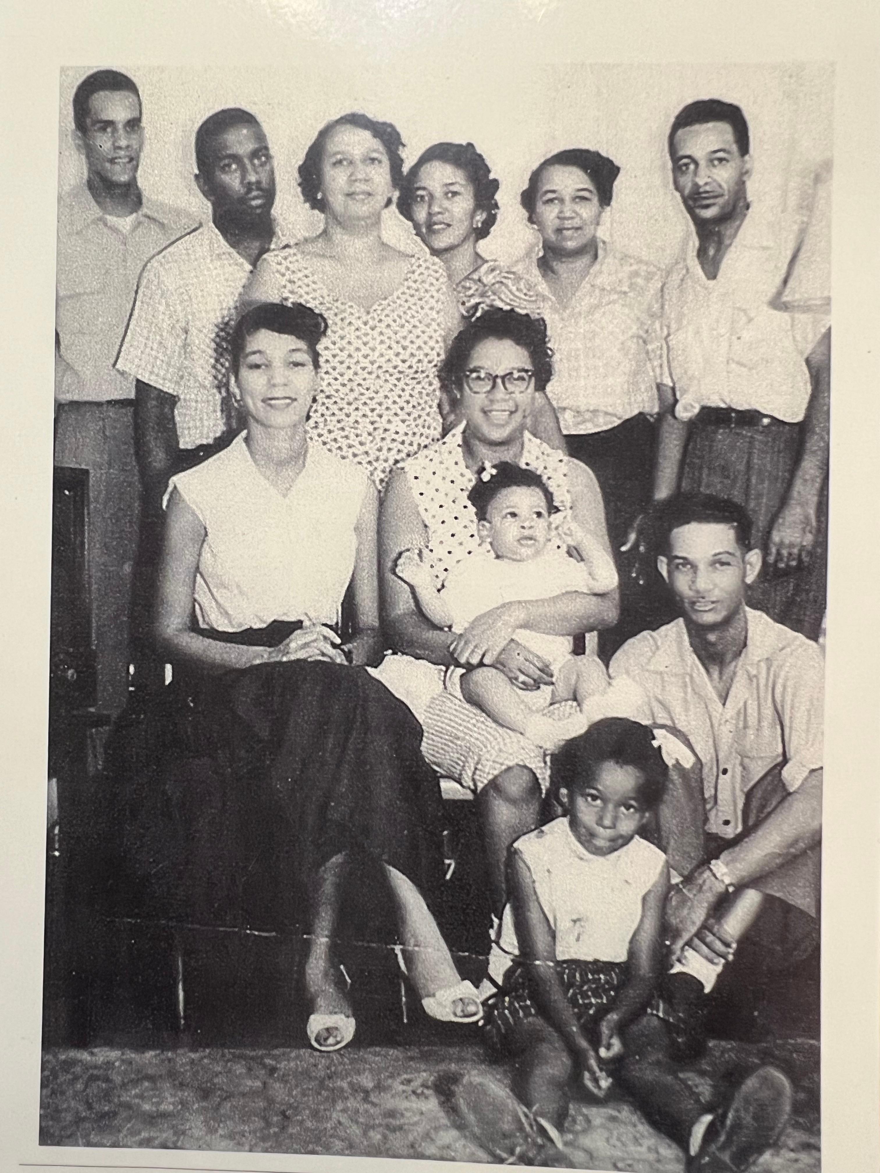 Charles' family - Standing left to right Walter Craig (brother-in-law), Robert Jenkins (brother), mother Gertrude Jenkins Harris, Berline Norris (sister), Delores Hunt (aunt) and Larry Norris (brother-in-law).
Seating left to right Shirley Craig (sister), Murphy Bullock (aunt), baby - Katrina Peters (niece), Chick Bullock (uncle-in-law). Sitting on floor is Rene' Norris (niece).