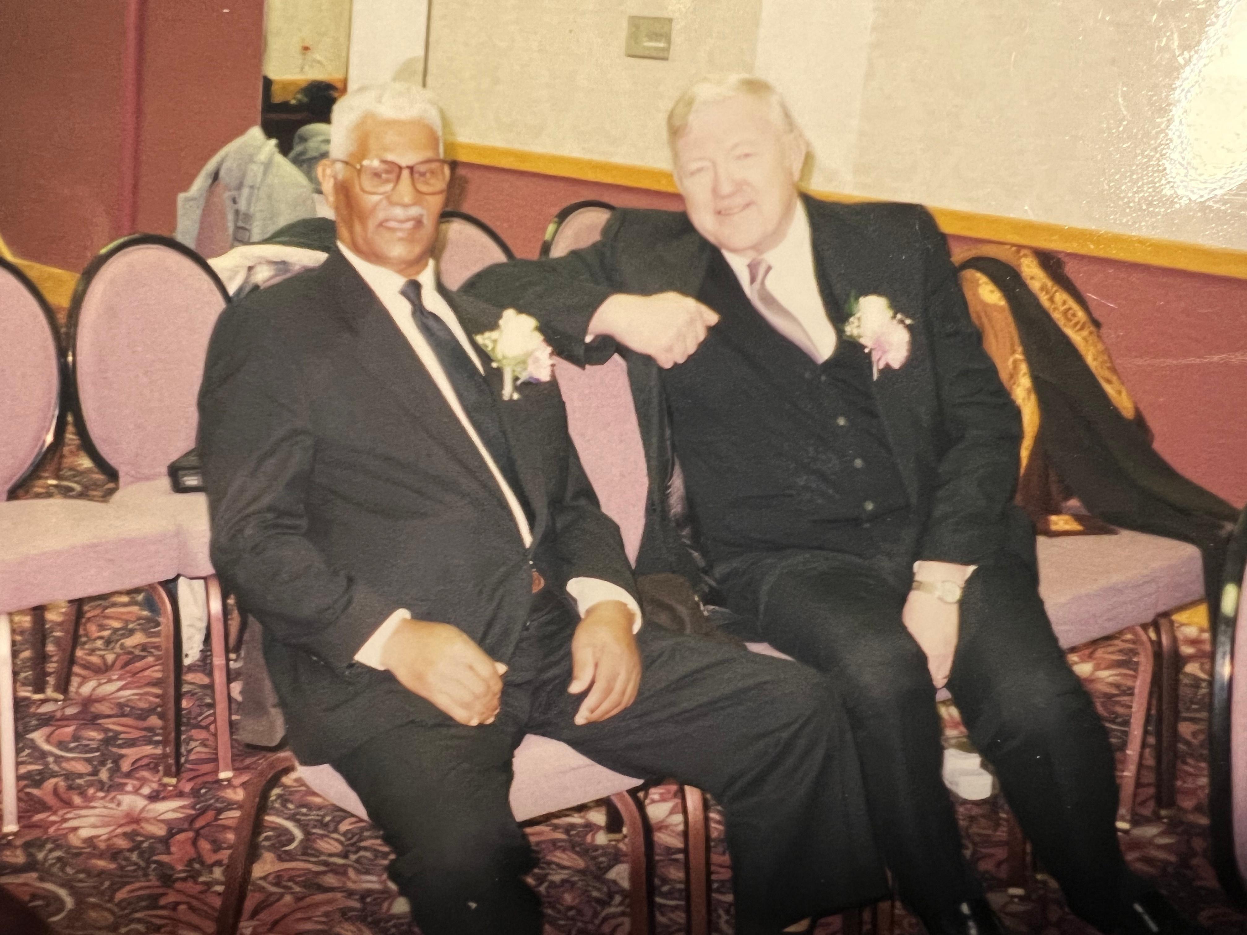 Fathers of the groom and bride hanging out at Karen’s wedding.