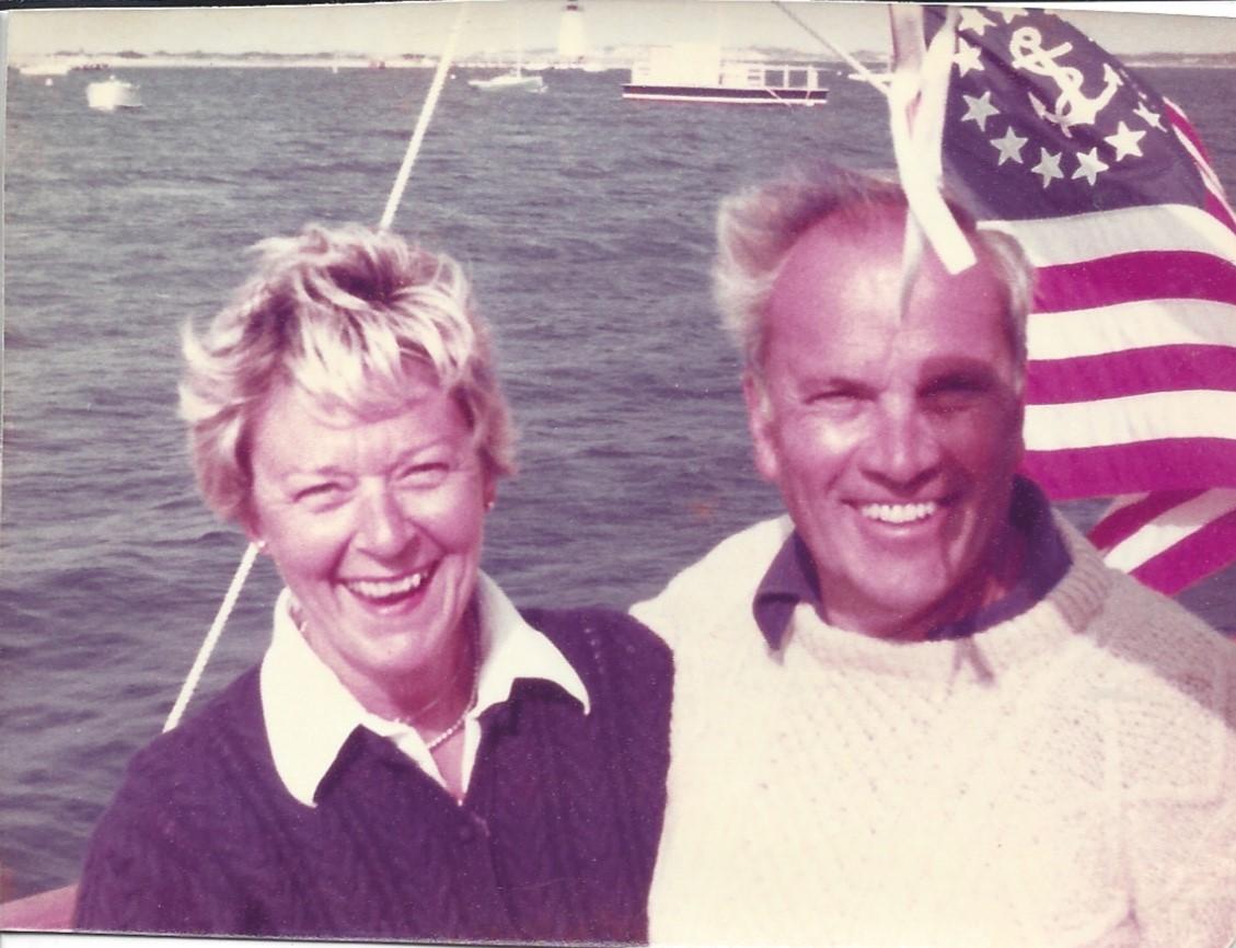 Mum & Dad on La Mouette, in Edgartown Harbor