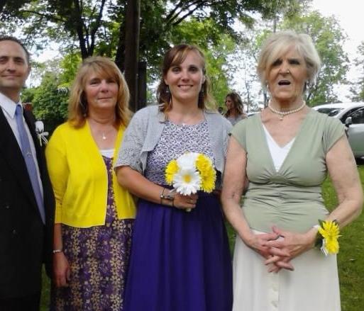Monte Miller, husband of Hayley; Susan Defeo, daughter; Hayley Defeo Miller, granddaughter, and Bird. At Sacred Averill’s wedding in Rochester, NY