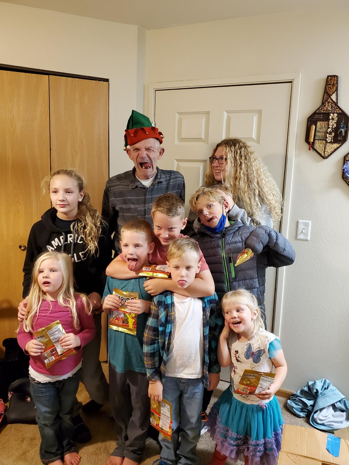 Grandpa Bob with the Sorenson and Whitmore Grandkids Thanksgiving 2020