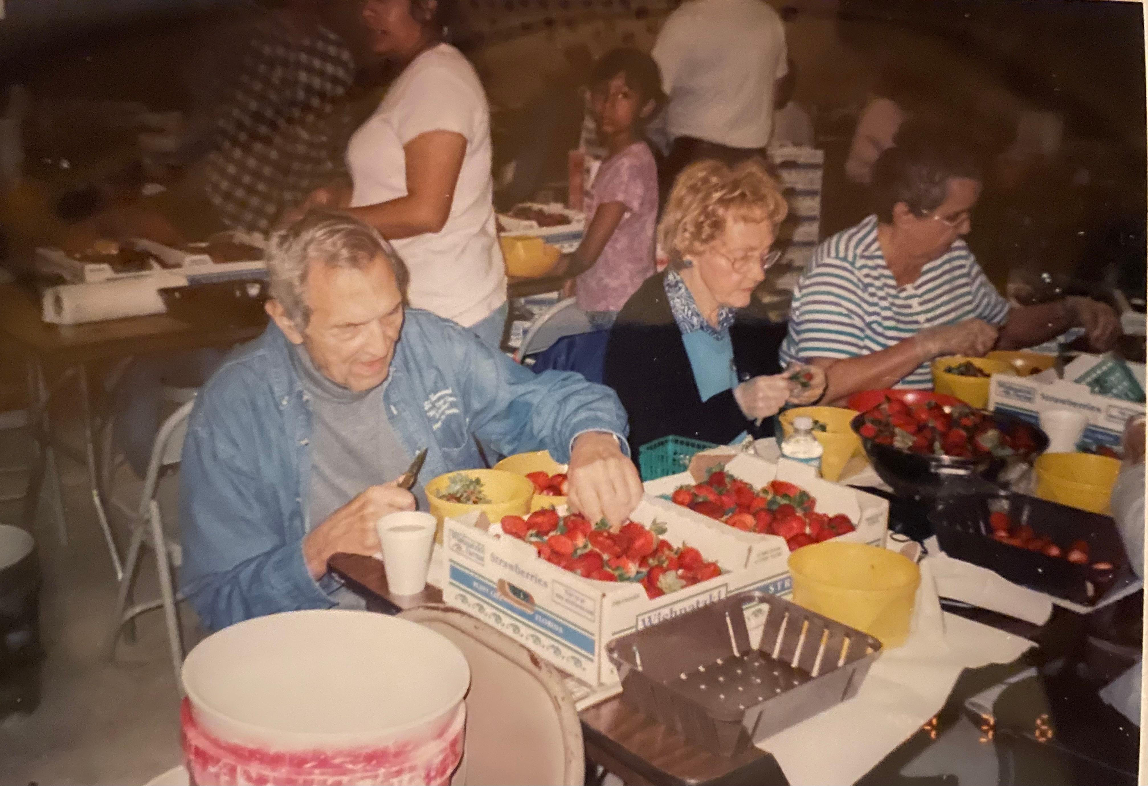 Jerry & Bill cleaning strawberries 