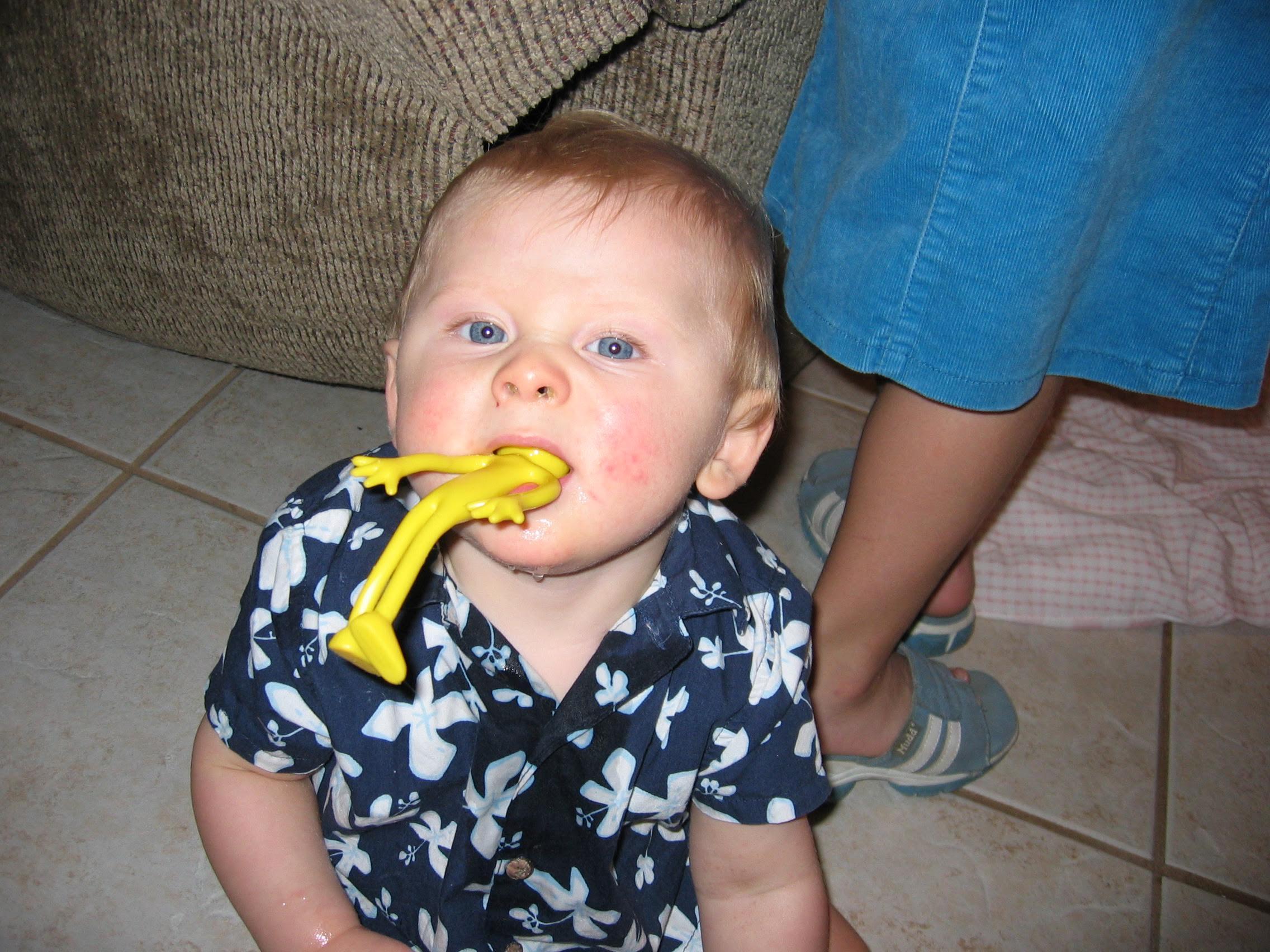 Baz used to walk around with yellow man in his mouth all the time :)