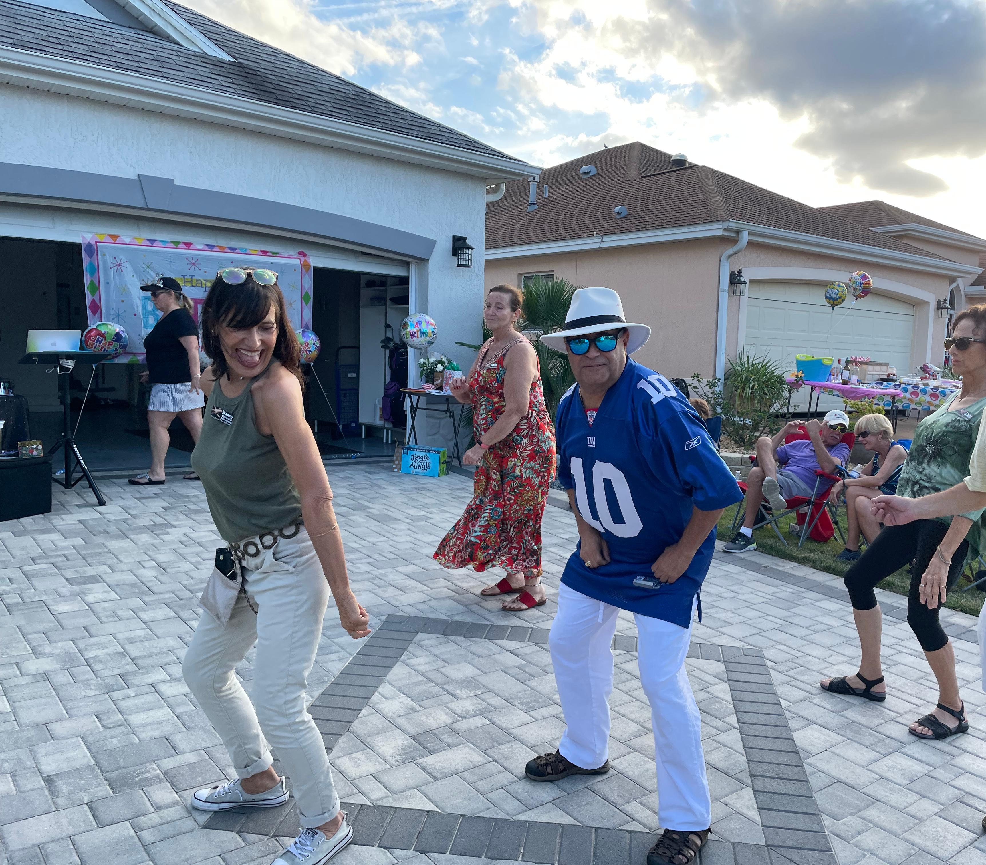 Nancy dancing at my birthday driveway party last year. Her beauty, smile,compassion, and friendship will remain in my heart forever. I see you every time I look up at the sky. Miss your earthly presence but know you are happy in heaven. I am blessed to have had you for a friend.