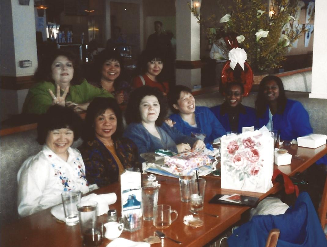 Etsuko & friends, Martha's Farewell Lunch @ Beach Chalet 2/8/2000
Back Row: Maria, Josie, Karen
Front Row: Joyce, Gloria, Martha, Etsuko, Cassandra, Vonita