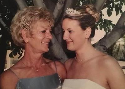 Mom and Erin in the back yard before the wedding