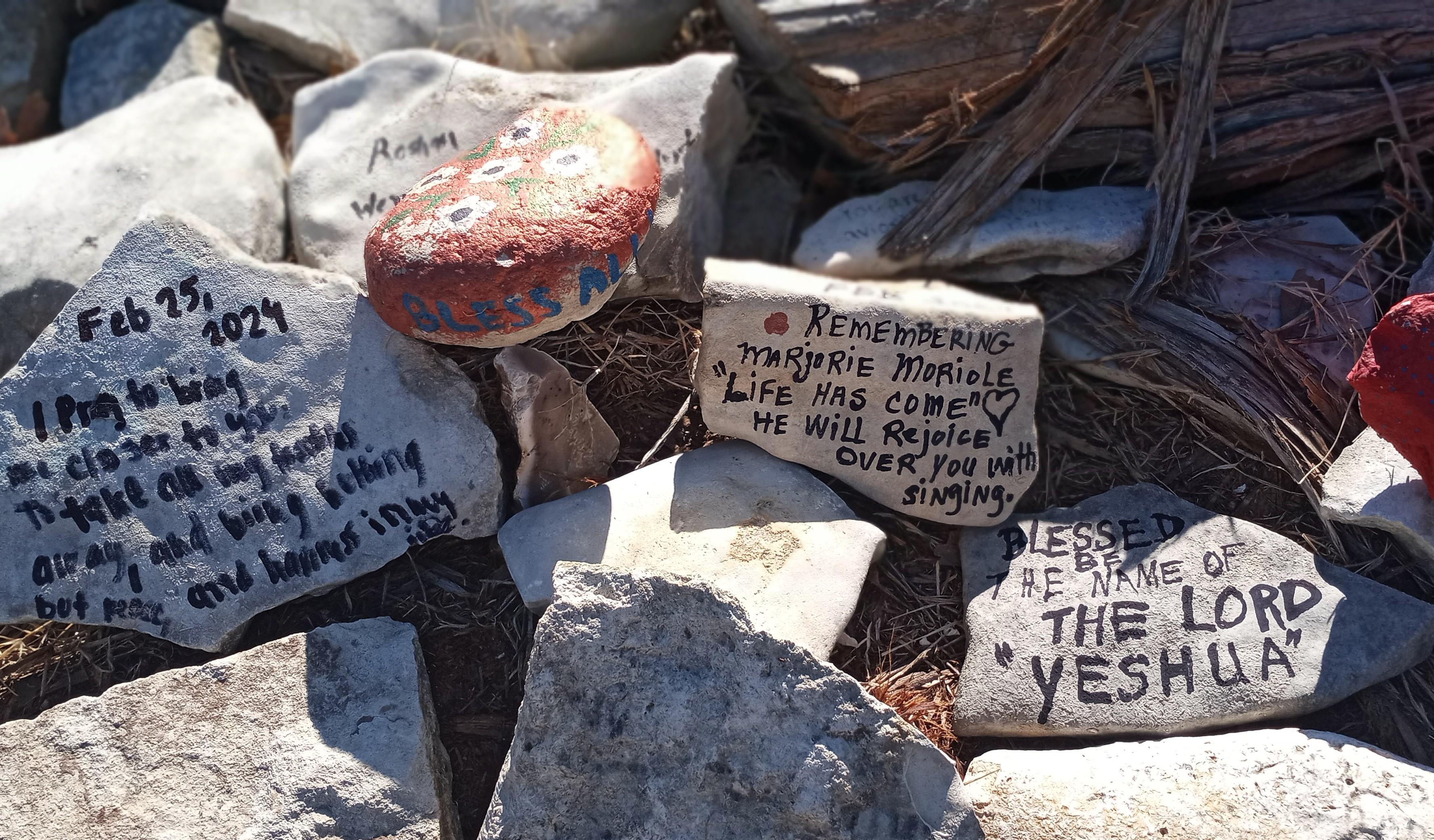 There are so many words & emotions that speak of the impact that Marjorie made in my life from when we first met decades ago in Austin, Tx. She so loves Marcia & Victoria. I truly miss this woman's beautiful soul, but also grateful that the Lord now has her. I was near this prayer garden when I learned of Marjorie going to be with the Jesus who we talked so much about back in the day. I couldn't help but reflect on many of the times we spent together, so I thought I'd leave a stone at the foot of the cross as a remembrance to her. Be at peace my friend, life has now truly come. See you, Vickie.