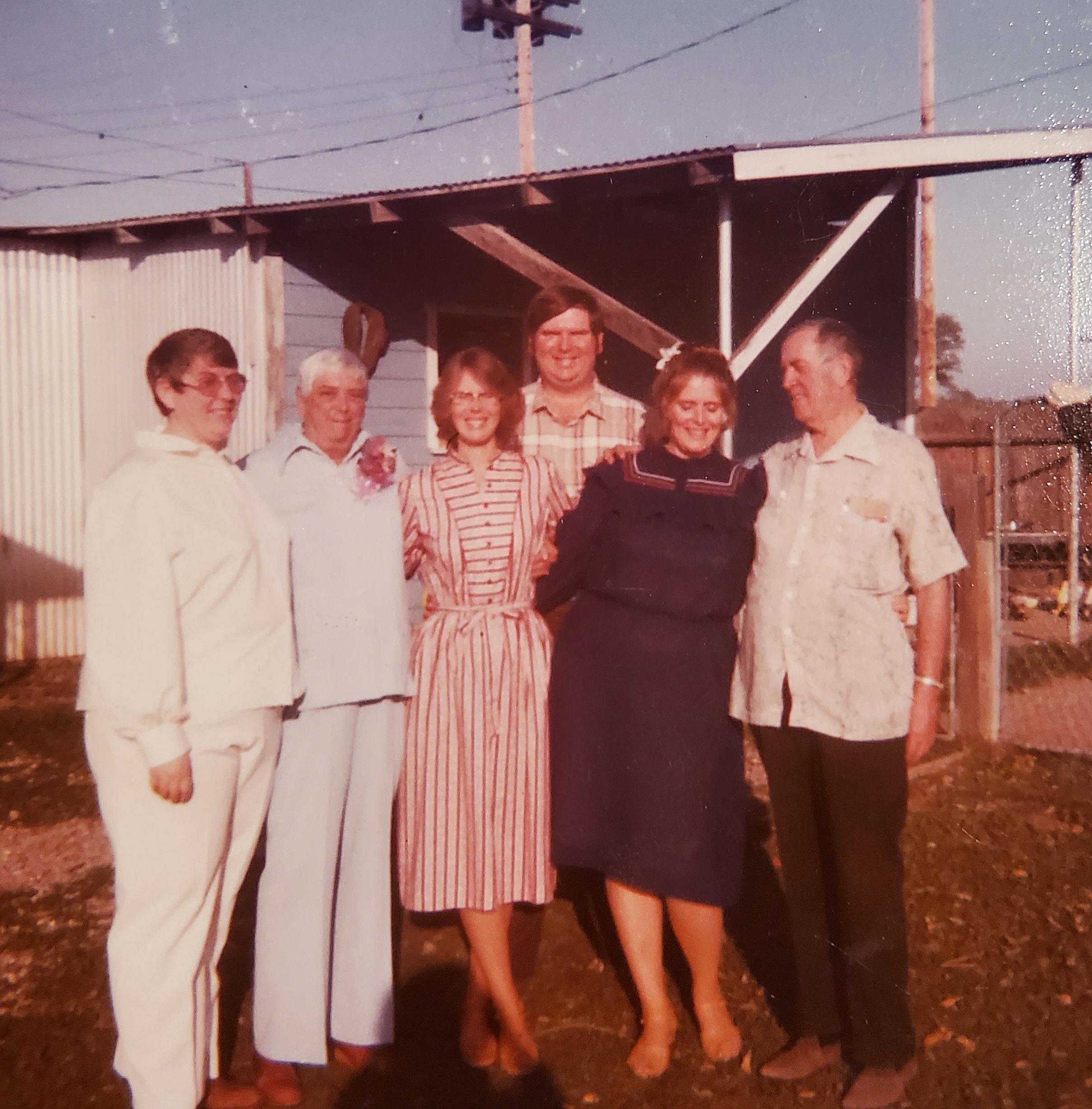 The Eklund family circa 1980'ish. From left to right- Carole, mom Ame, sister Sandy, brother Erik, sister Lora and father Edward. Taken at Lora's old place on Buena Vista Drive in Paso Robles. 