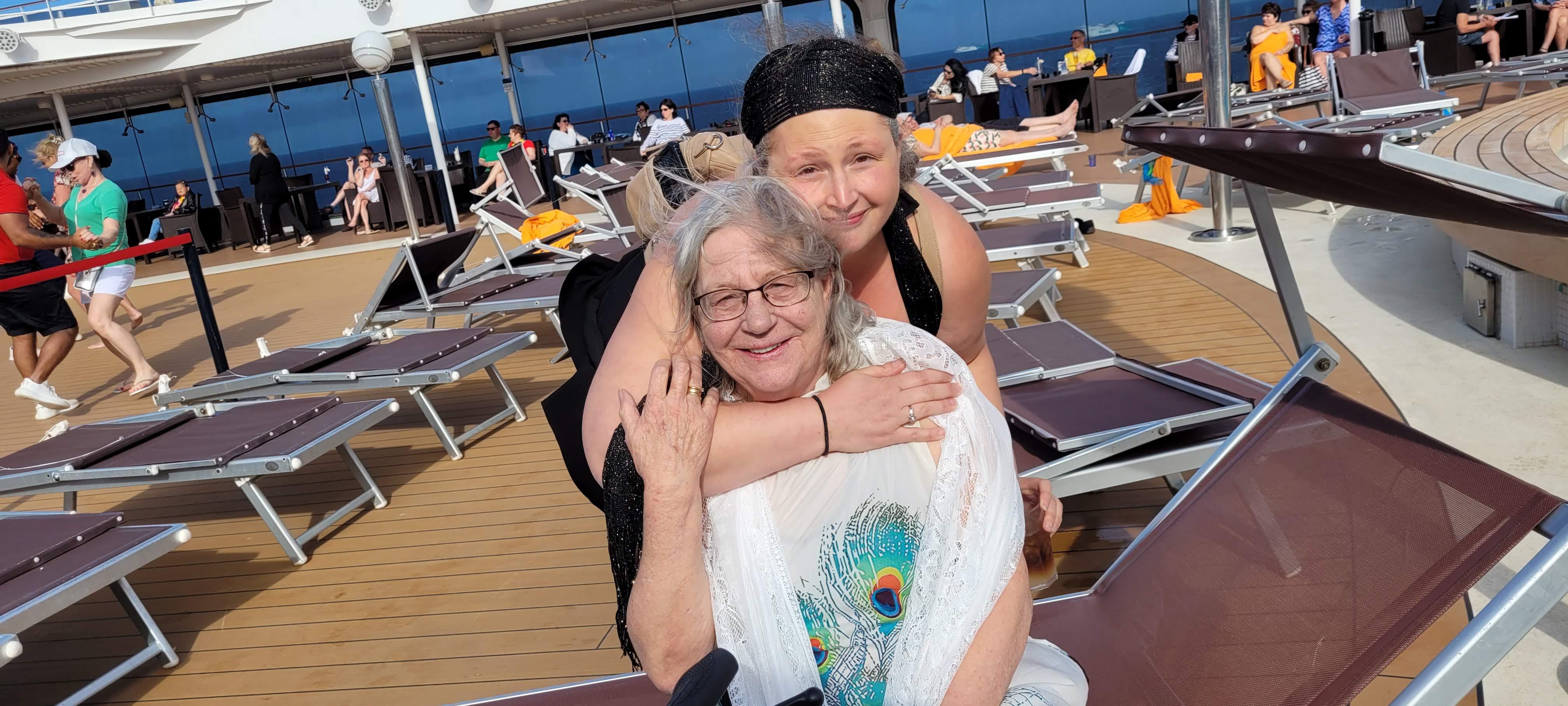 This was Angela and Mom on the pool deck of the MSC Poesia. The cruise ship was our home away from home for 8 days. She loved peacefully looking out onto the ocean while enjoying a drink. She was 100% about having a quality life, over quantity. We will miss her, but we have amazing memories from it.