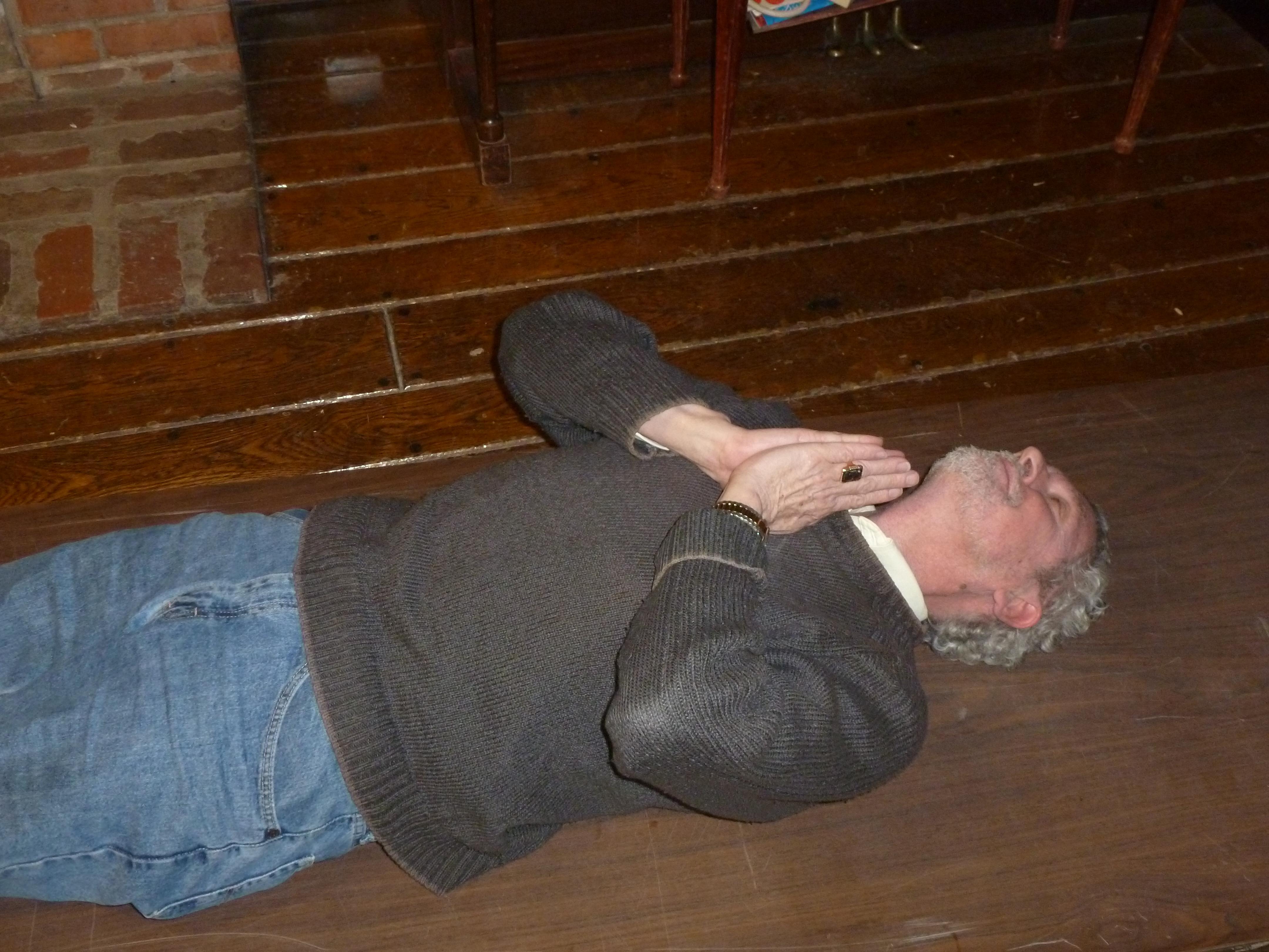 Thanksgiving yoga. Undoubtedly lead by Colleen (niece & yogini). Note the ring he always wore. It was passed to him from our maternal grandfather, CJ ("Pat") Tiernan. I always thought he not only inherited the ring, but the same finger behaviors of our grandfather.