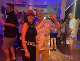 Nancy our leader and Jeff our founder of SITV at a night out listening and dancing at an Alan Darcy show who also entertained us at Nancy’s Celebration of Life.