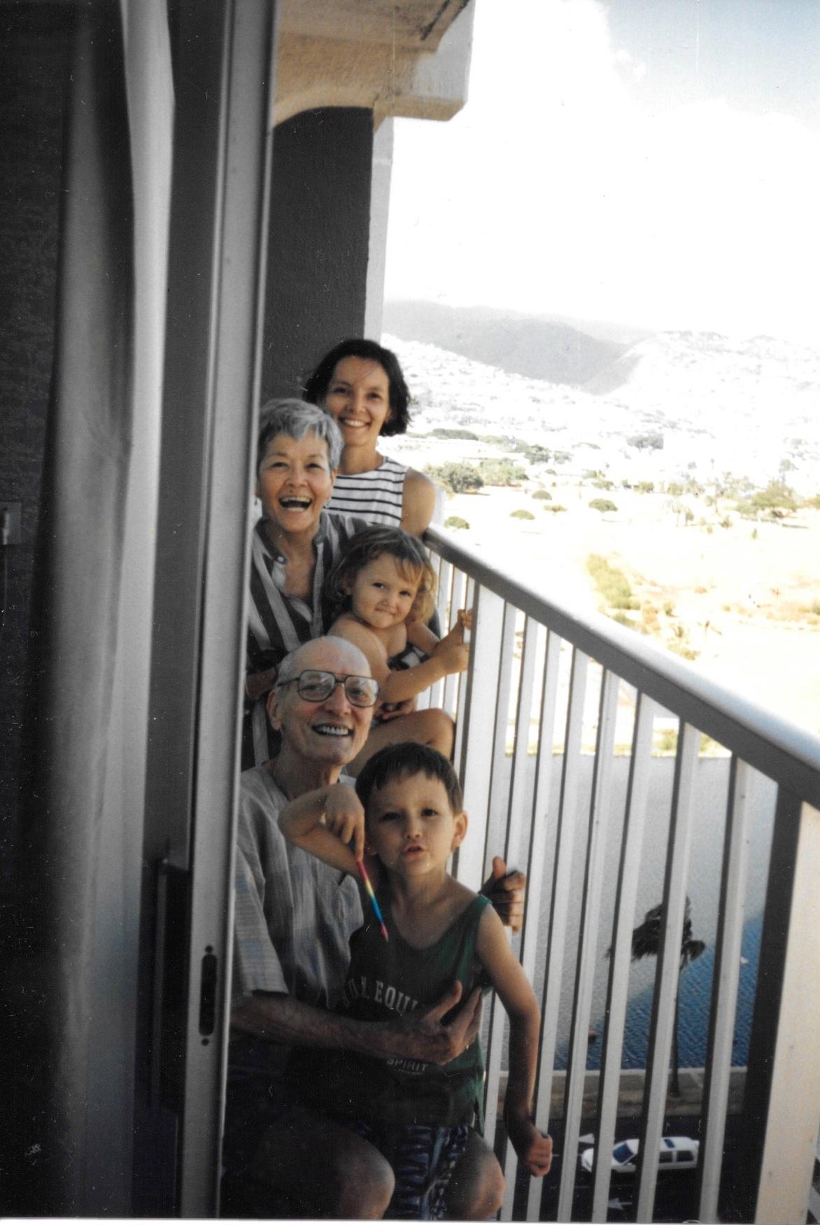 Fumi, Rie, Ken, Mitsuko and John in Hawaii.