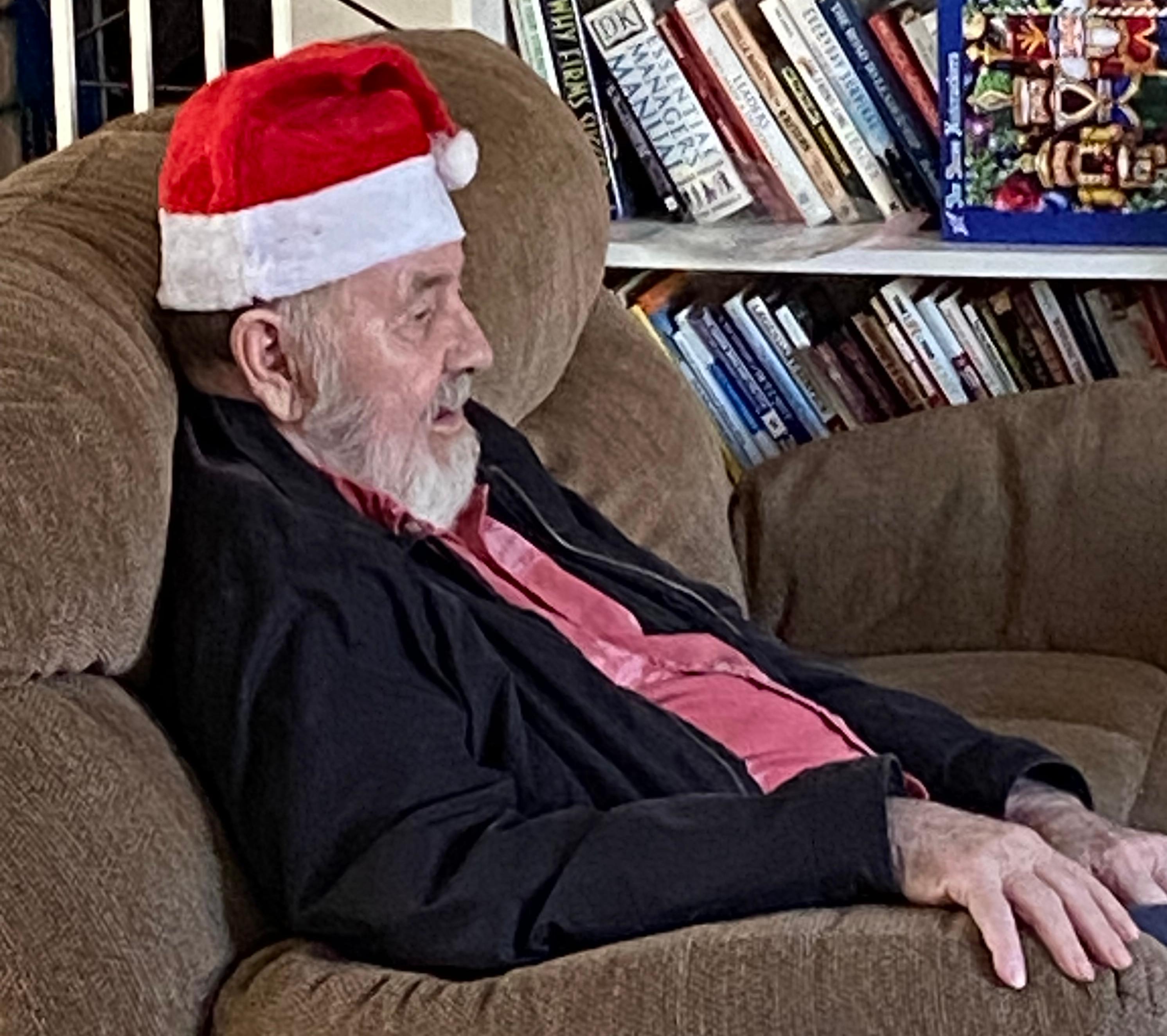 Well, it took almost 80 years to get dad into a Santa Hat. I think he had to wait for his beard to grey. Ho Ho Ho!
Jim loved to get chocolate covered cherries for Christmas and always loved the cards and food gifts from his sister and brother. He actually loved fruit cake too!
Thanks for always joining us for Christmas dad. You will be greatly missed.