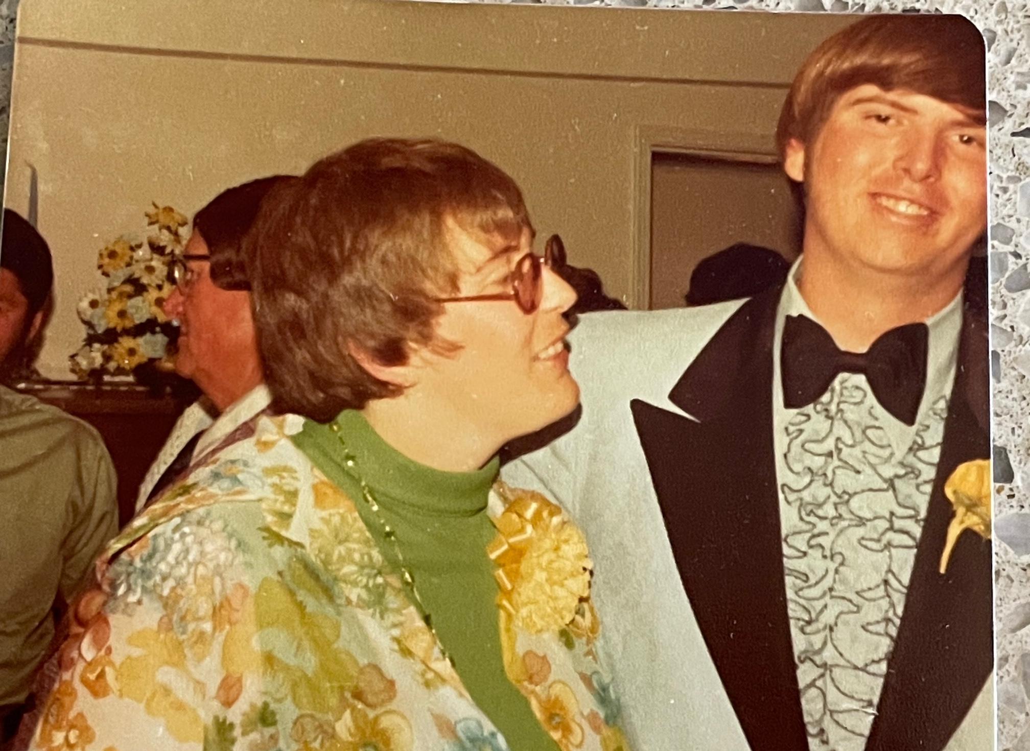 Carole and Erik at Erik and Willa's wedding, 1975. She looks so proud of him.