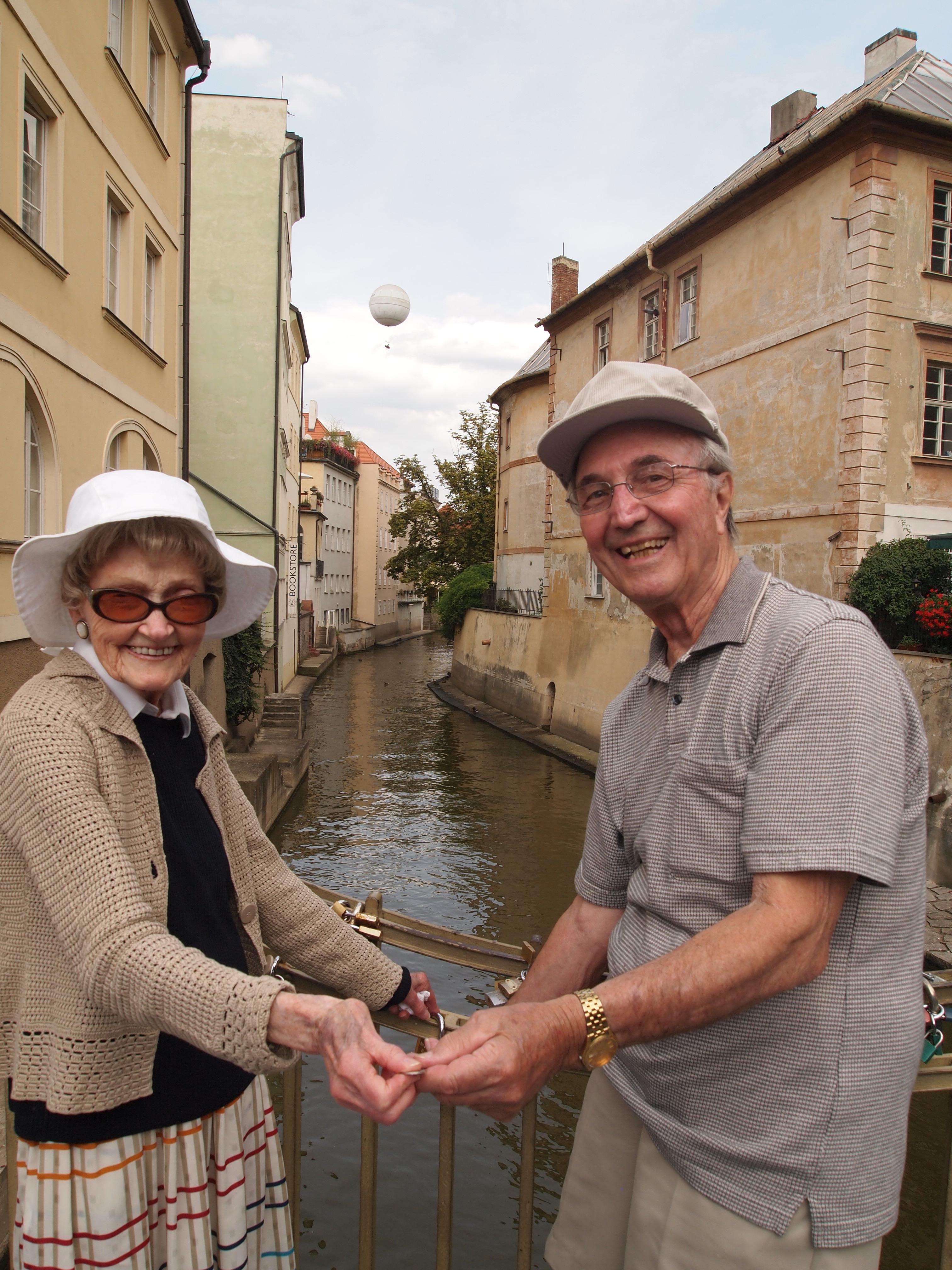 Mom & Dad placing their lock on the bridge in Prague for their 60th wedding anniversary!