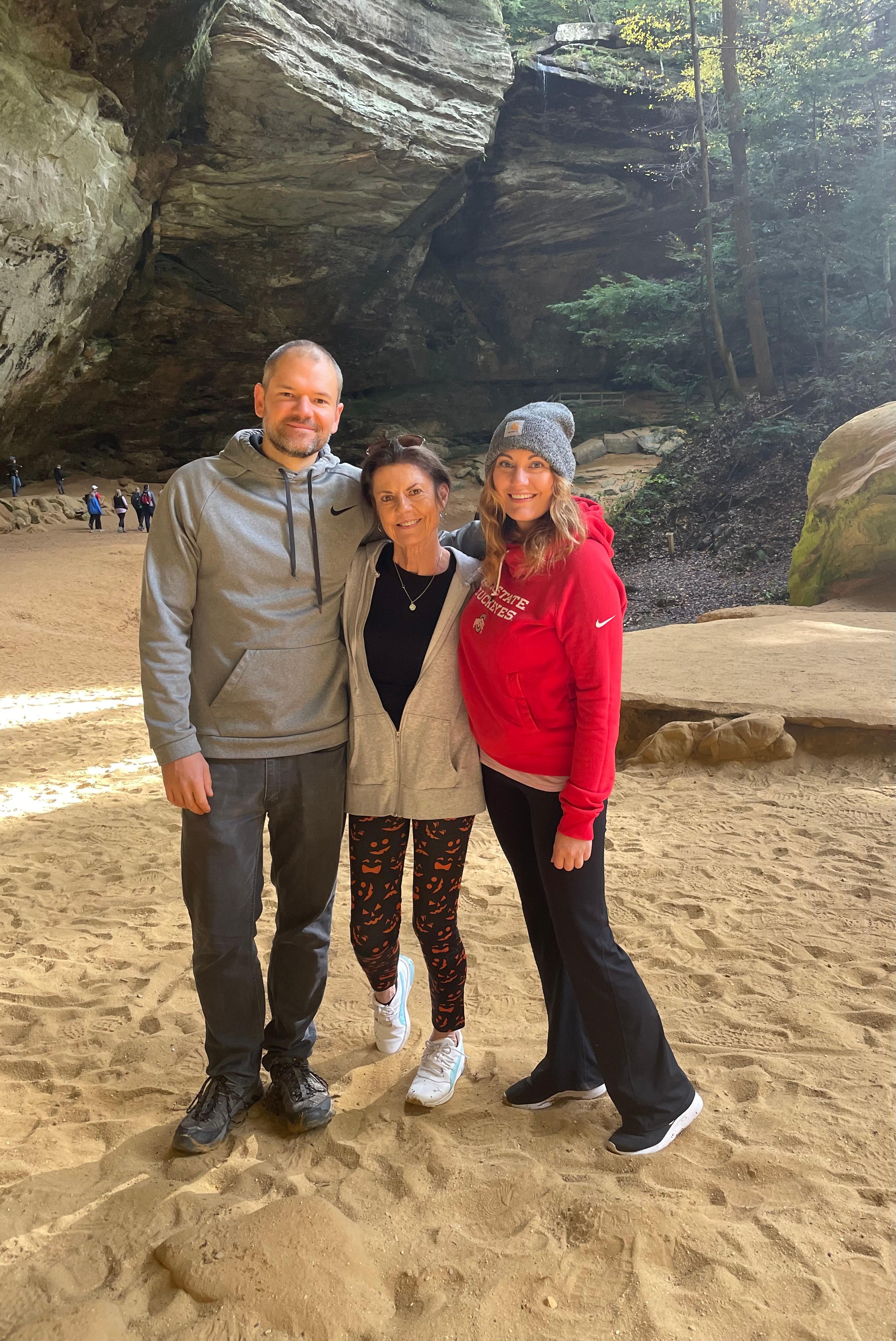 We took an annual trip to Hocking Hills with Mom, this is me, Joel & Mom in Ash Cave, 2021.