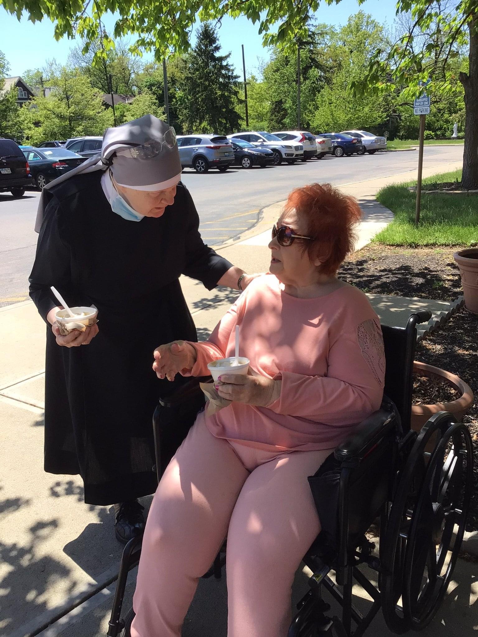 Mom and Sister at Seven Acres enjoying ice cream