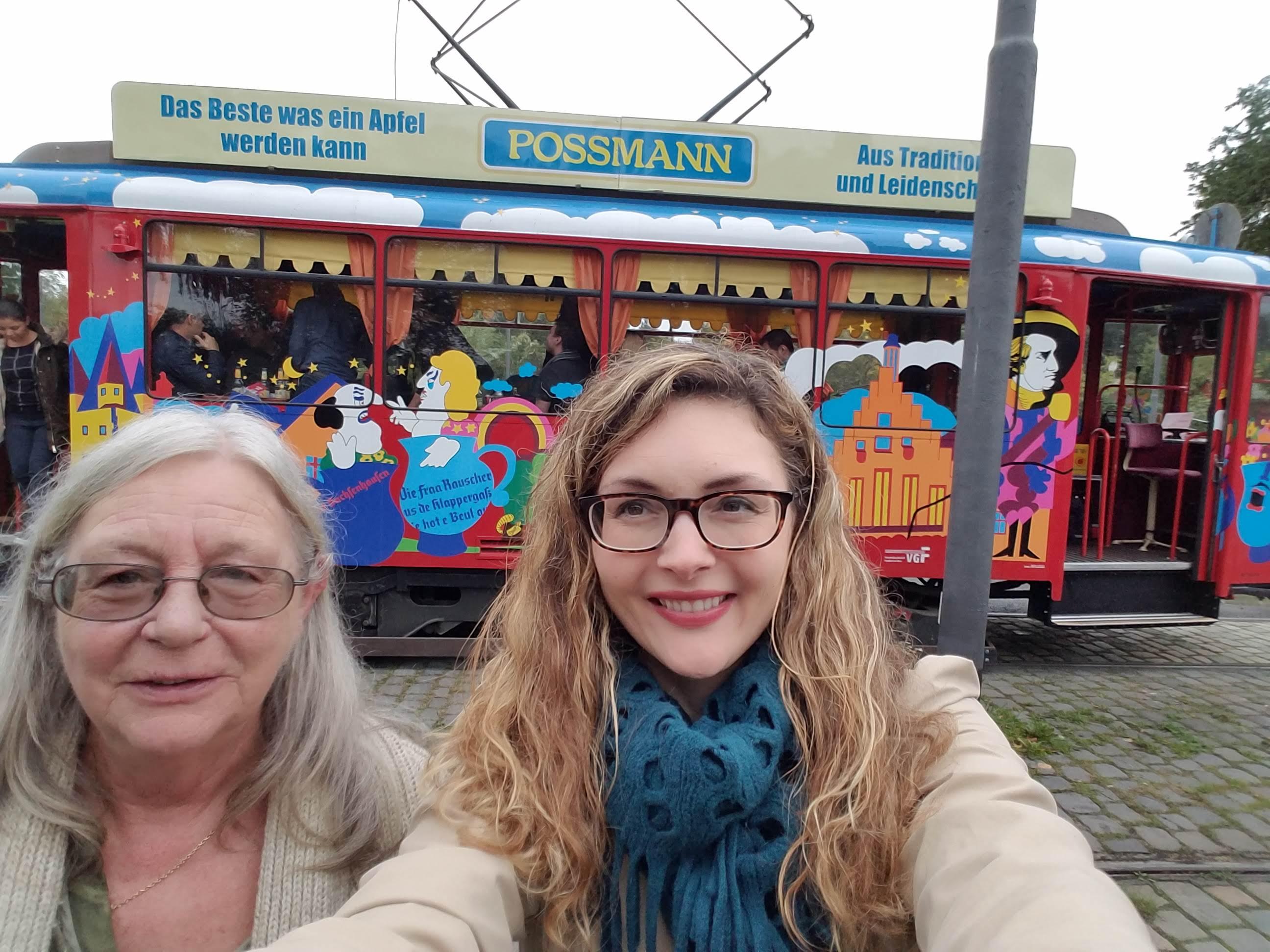 This was the trip to Germany I stole time away from my family for back in October of 2019. Jacob was 5 and Oliver was 2 and a half, and I dumped the kids on my husband for an entire week to go see my Aunt Betsy, after she had been diagnosed with lung cancer that had metastasized to her brain. I knew that would be the last time I would see Betsy, but what I did not know is that it would be the last time I would ever walk around a city with my mom. Not long after this trip, her back began to get so painful that she was no longer able to walk more than a few paces before sitting down. This was in Frankfurt, Germany, riding a trolley tour around town. We had complimentary bottles of a signature dry apple cider (an acquired taste, I must say) with pretzels. We were buzzing while being taken around town. 