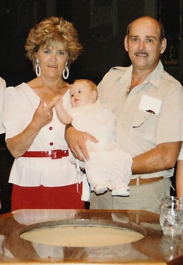 Bird and Ed at granddaughter Hannah's christening, 1992.