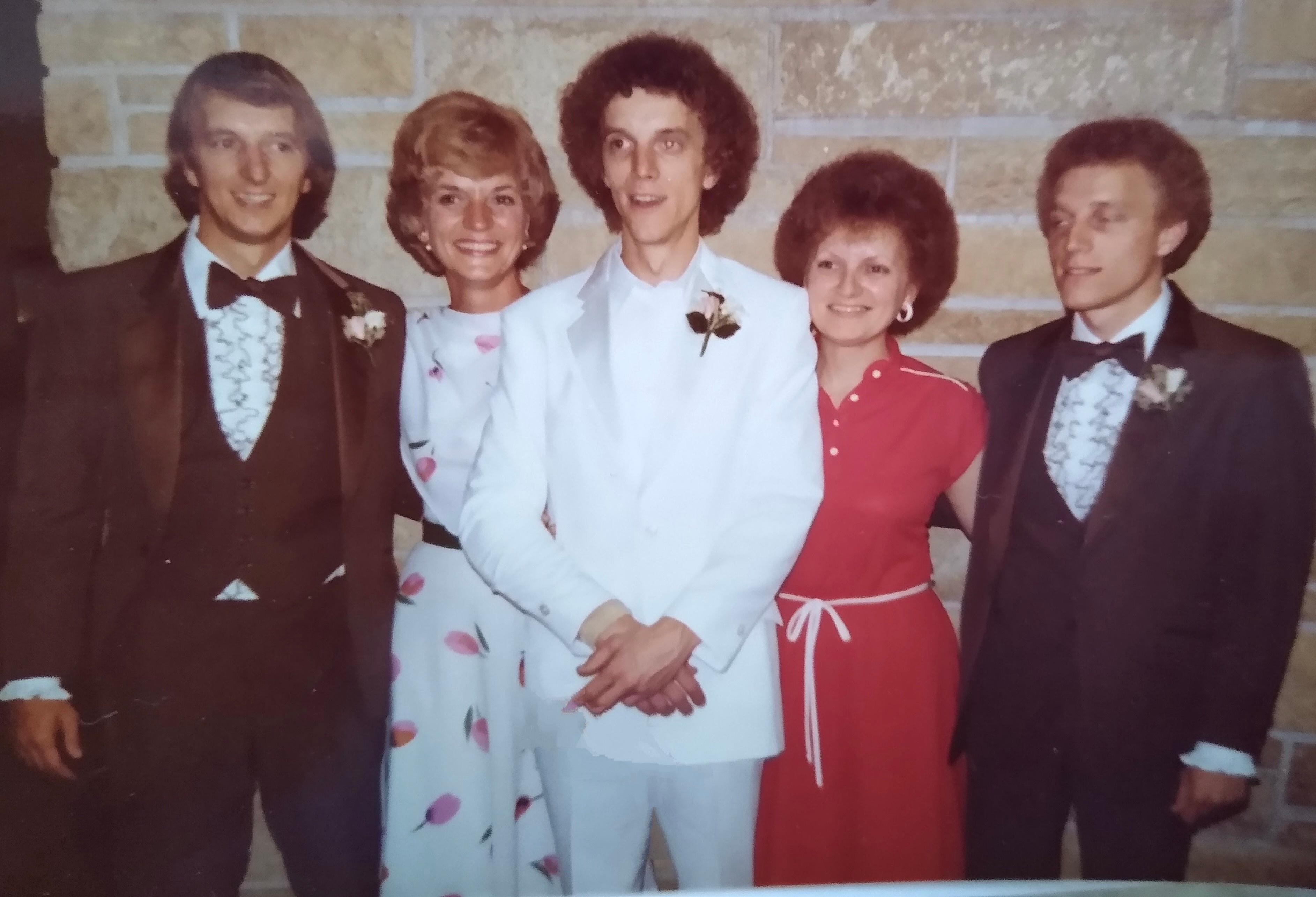 Gene, Mar, Mike, Mary, and Rick at Mike's wedding