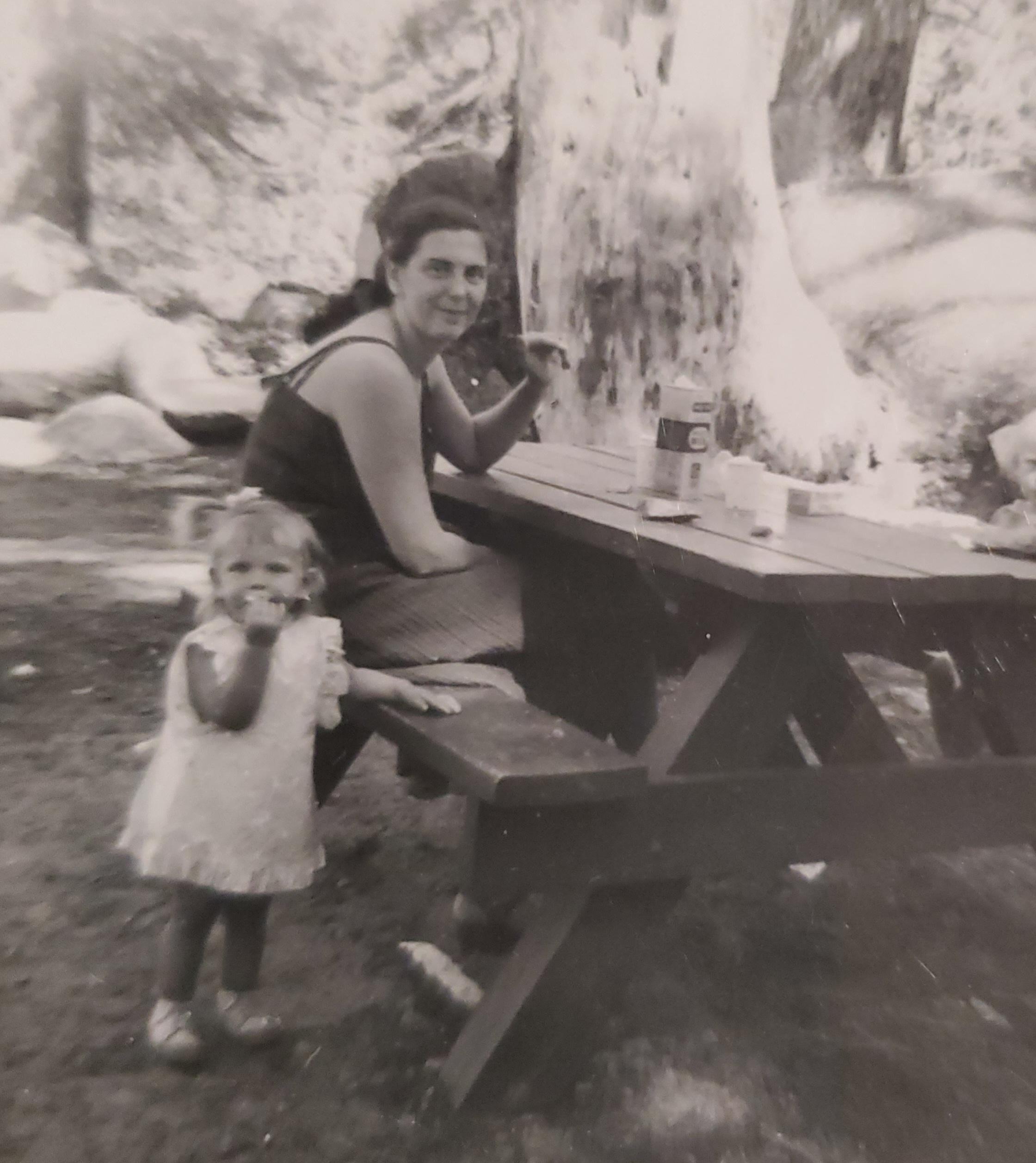 Carole around the age of 2 with her mother Ame Eklund, on one of our famous camping trips.