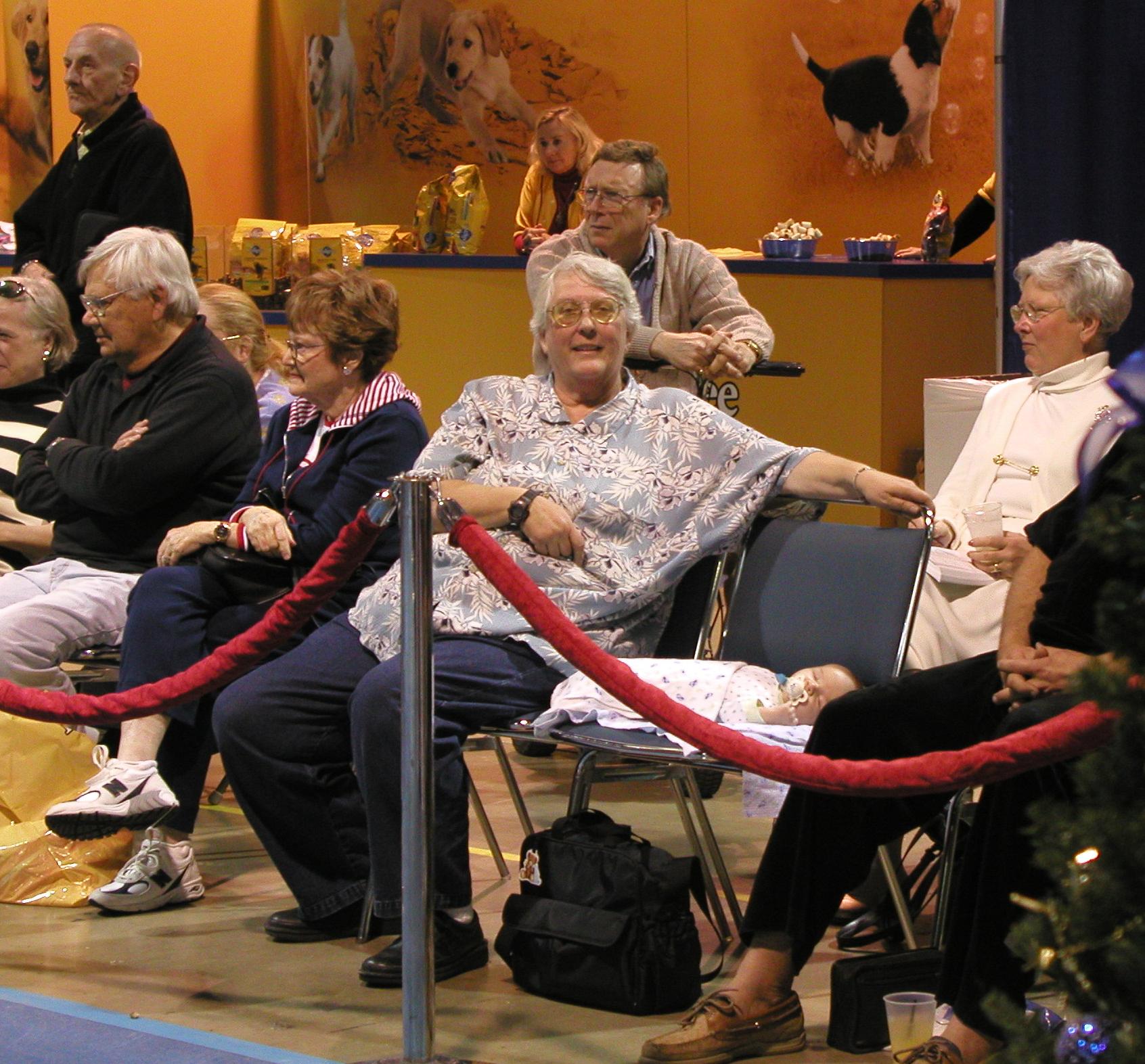 Carole & Toby at the 2003 Eukanuba Championships.  Toby was 2- 3 months old and Steph was in the ring with Solo.