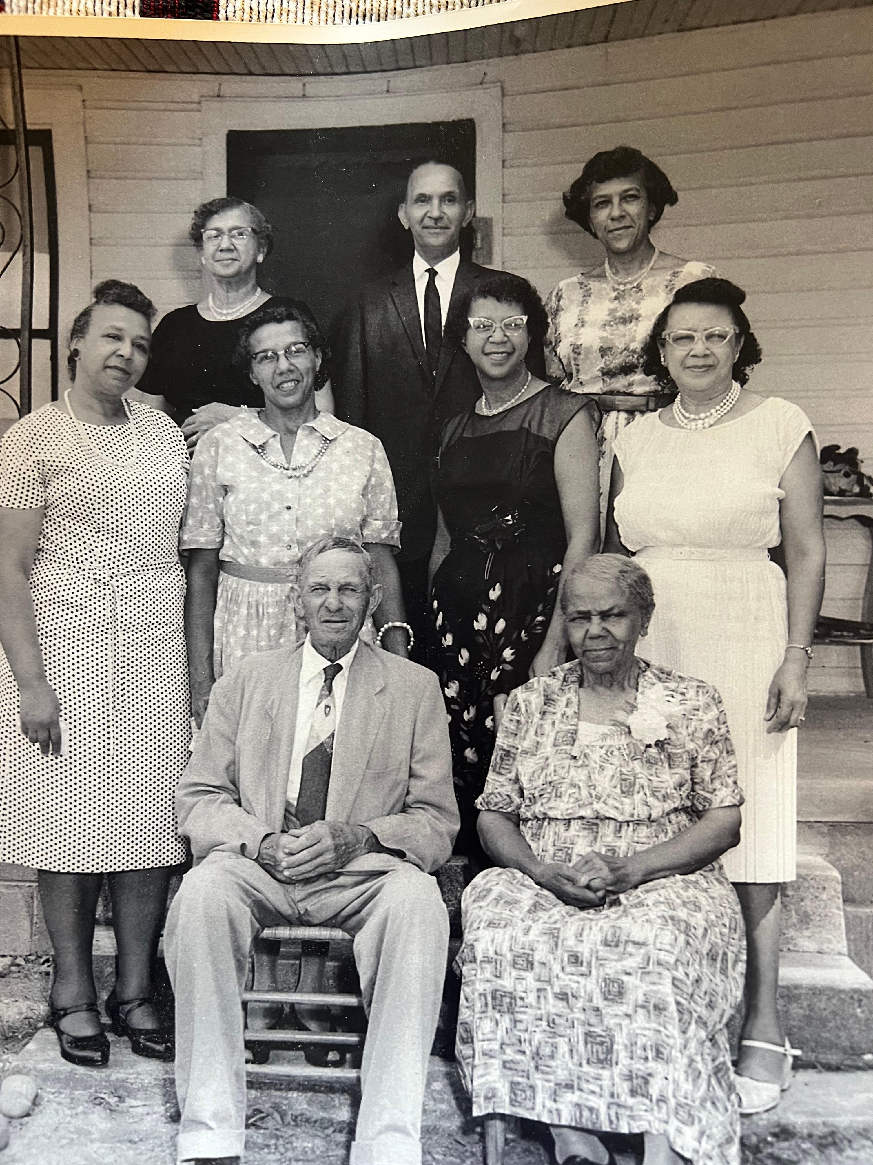 Joe's mother, Gertrude Ward (standing backrow left), Grandparents Charlie and Martha Ward (seated), aunts and uncle standing and middle and back row. 