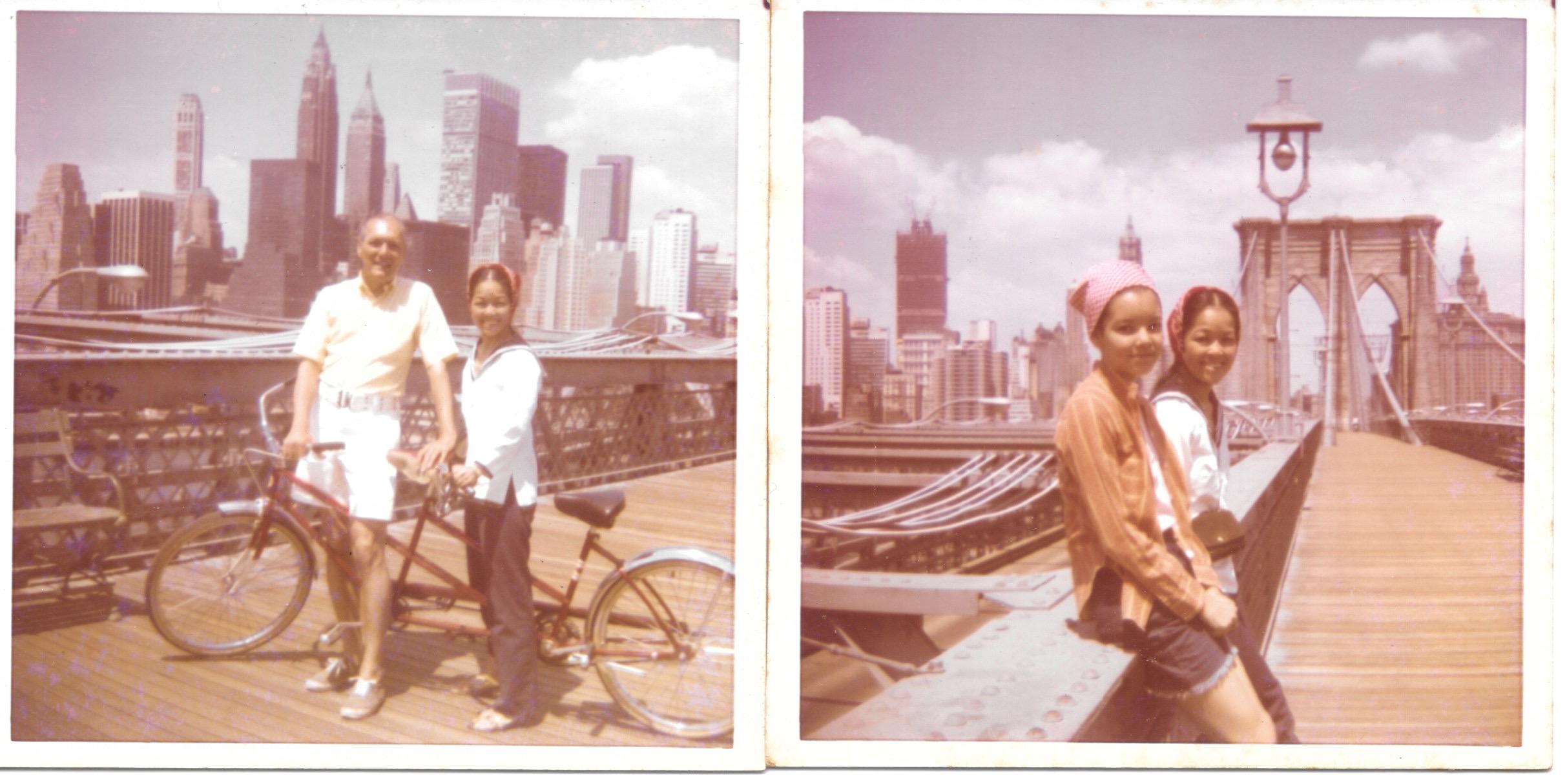 Fumi, Ken, and Rie at the Brooklyn bridge.