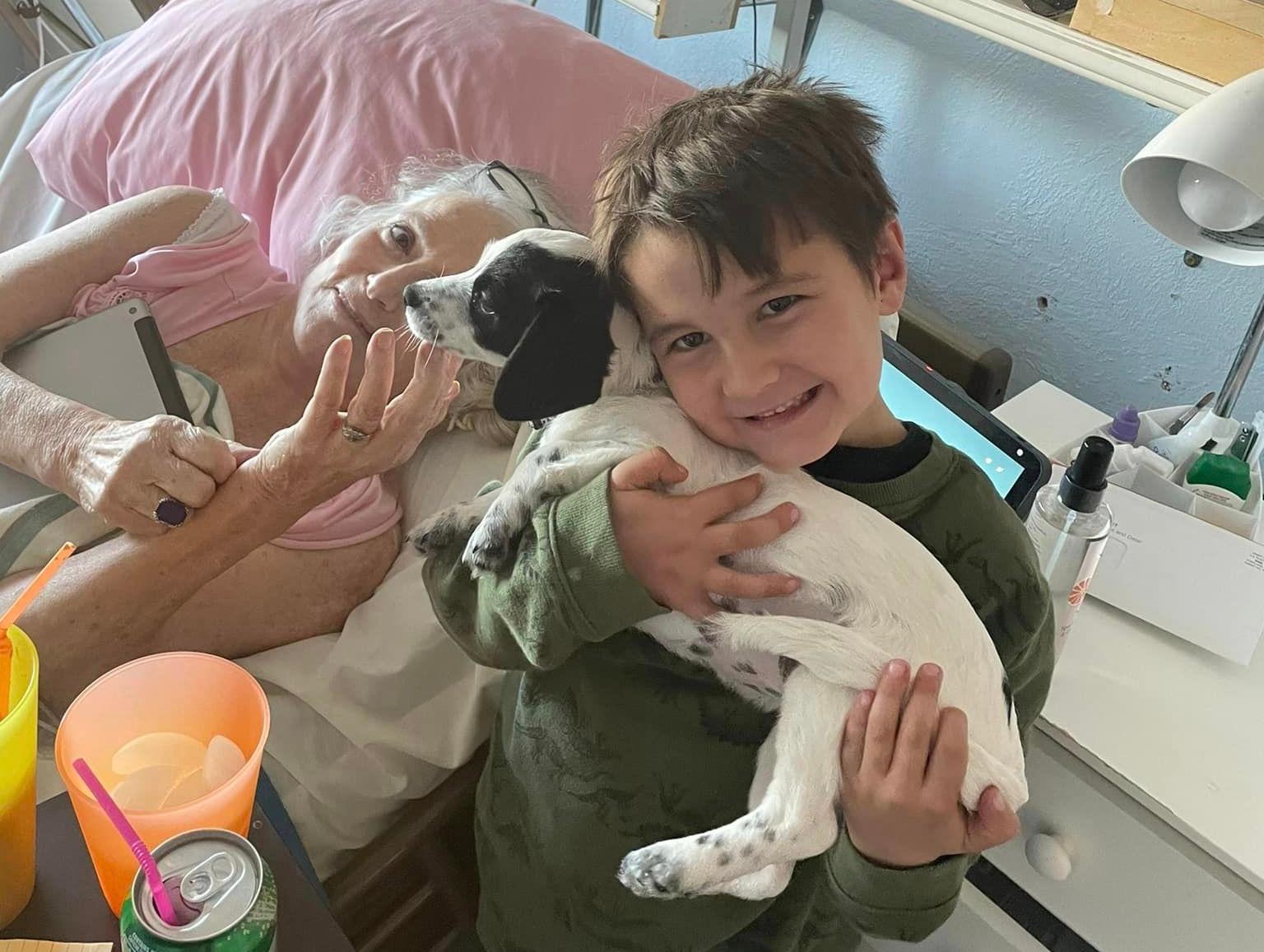 "Roxy Baby!!"   She would say.  Sheila's sweet little puppy with Branson her great grandson.  <3 Remembering sweet joys in life.  