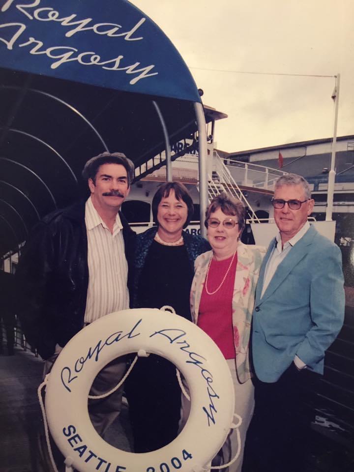 Son in law Paul Marriott, Daughter Mari Jo Marriott and husband Harland Gaskill on a dinner cruise in Seattle