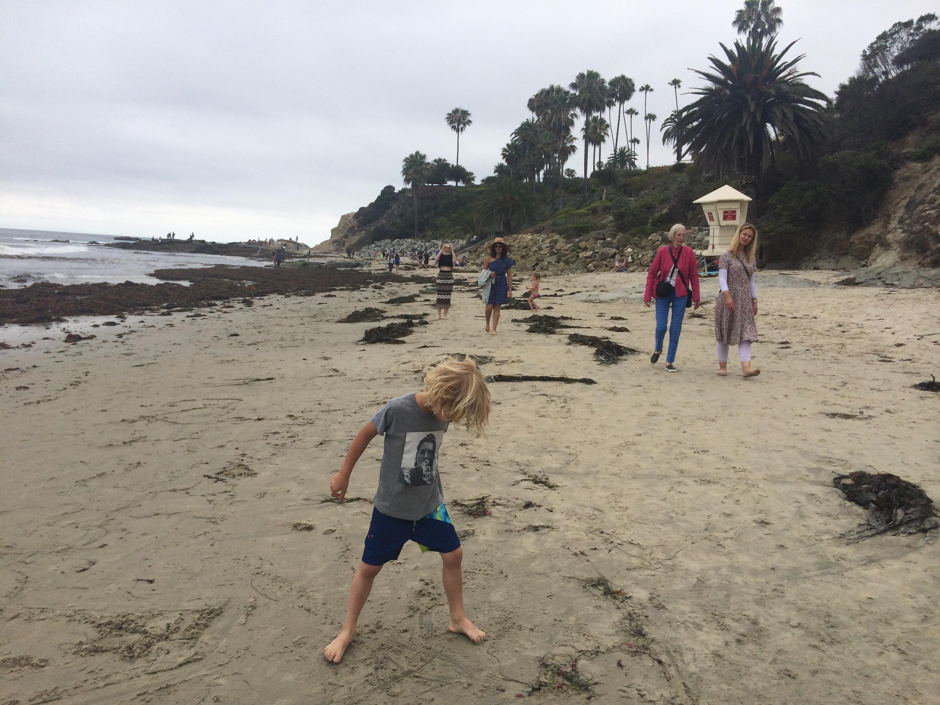 Mom and Reagan strolling at Paradise Cove, Malibu. Milo in the foreground. 2016 LA visit.