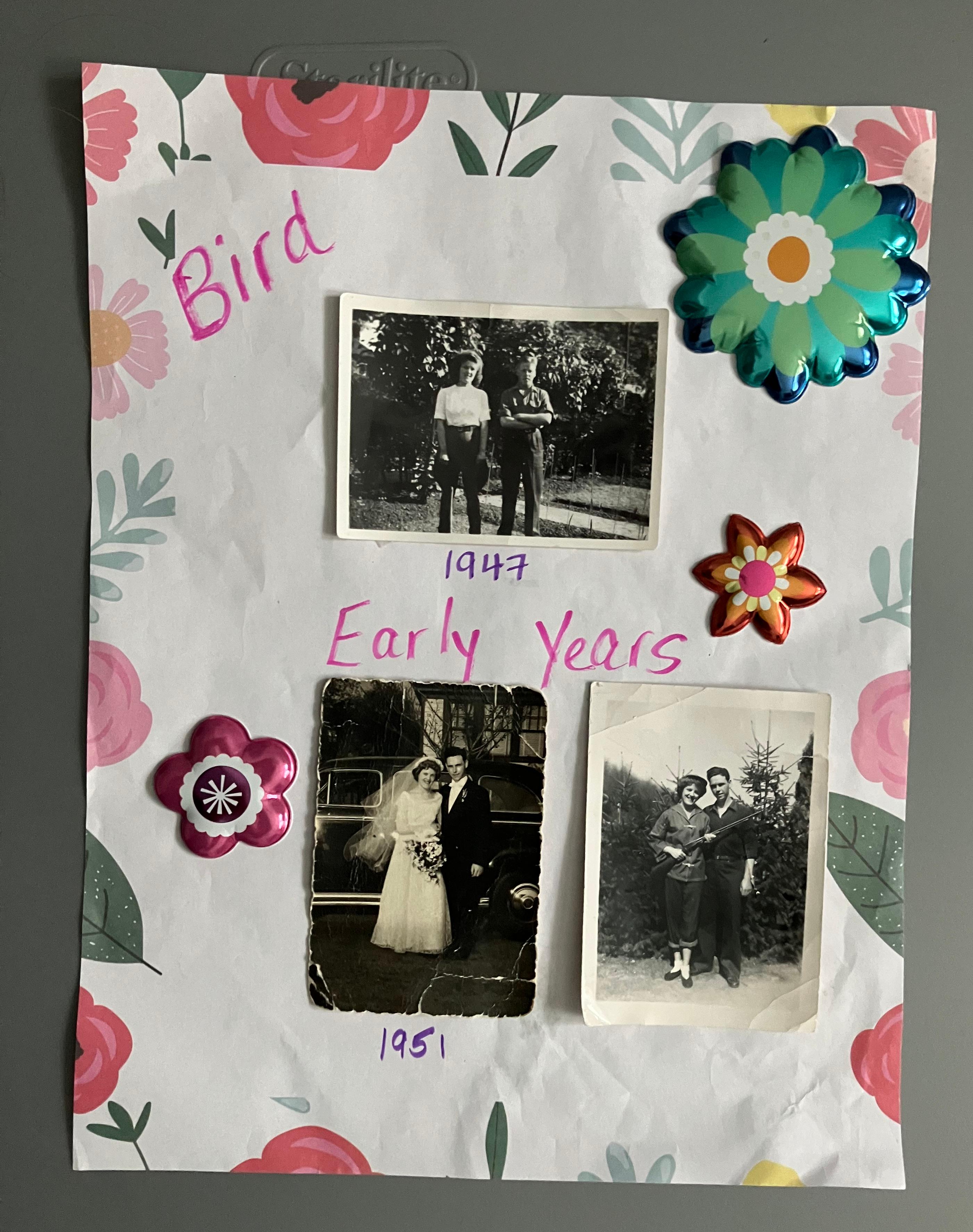 Bird, 1947- 1951 1) With her brother Moggie (Samuel) Pownell in England, 1947. 2) On her wedding day to her first husband, Bartholomew J. Sclafani, USA, 1951 3) On her honeymoon with Bart Sclafani, USA, 1951
