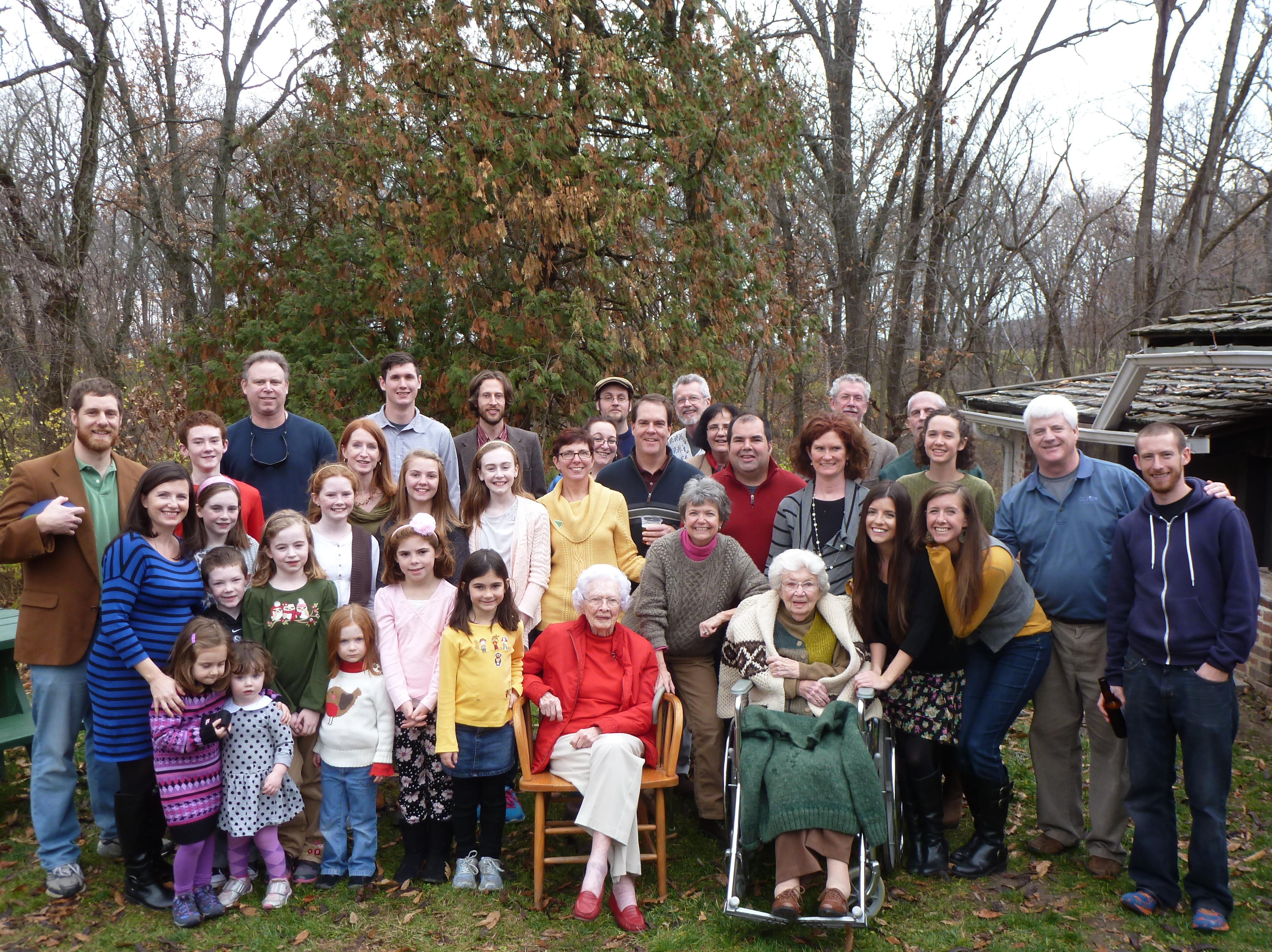 The clan or what was left of it in 2012 and before the arrival of additions (Charlie, Dillon, James, and Genevieve). Thanksgving at Horn Lodge (Macomb, IL).