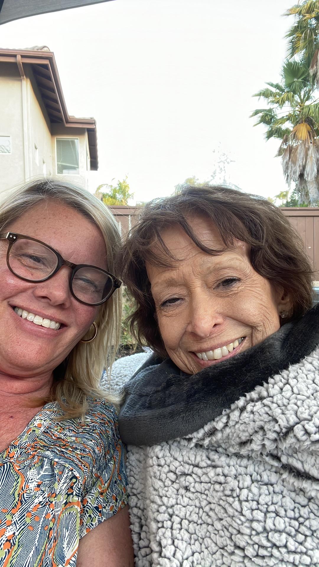 Mom’s last visit to San Diego. Enjoying the backyard fire pit, June 2022.