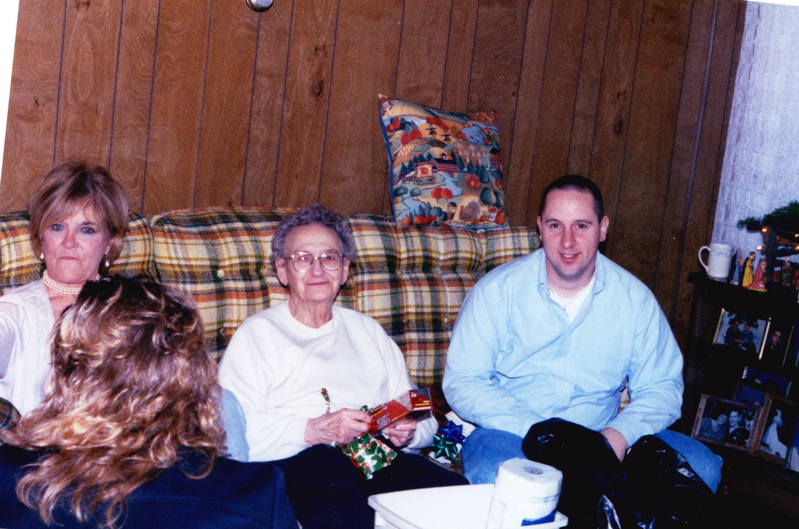 Edna with Ed's mom Marie and Ed's son-in-law Dave Christmas 1999