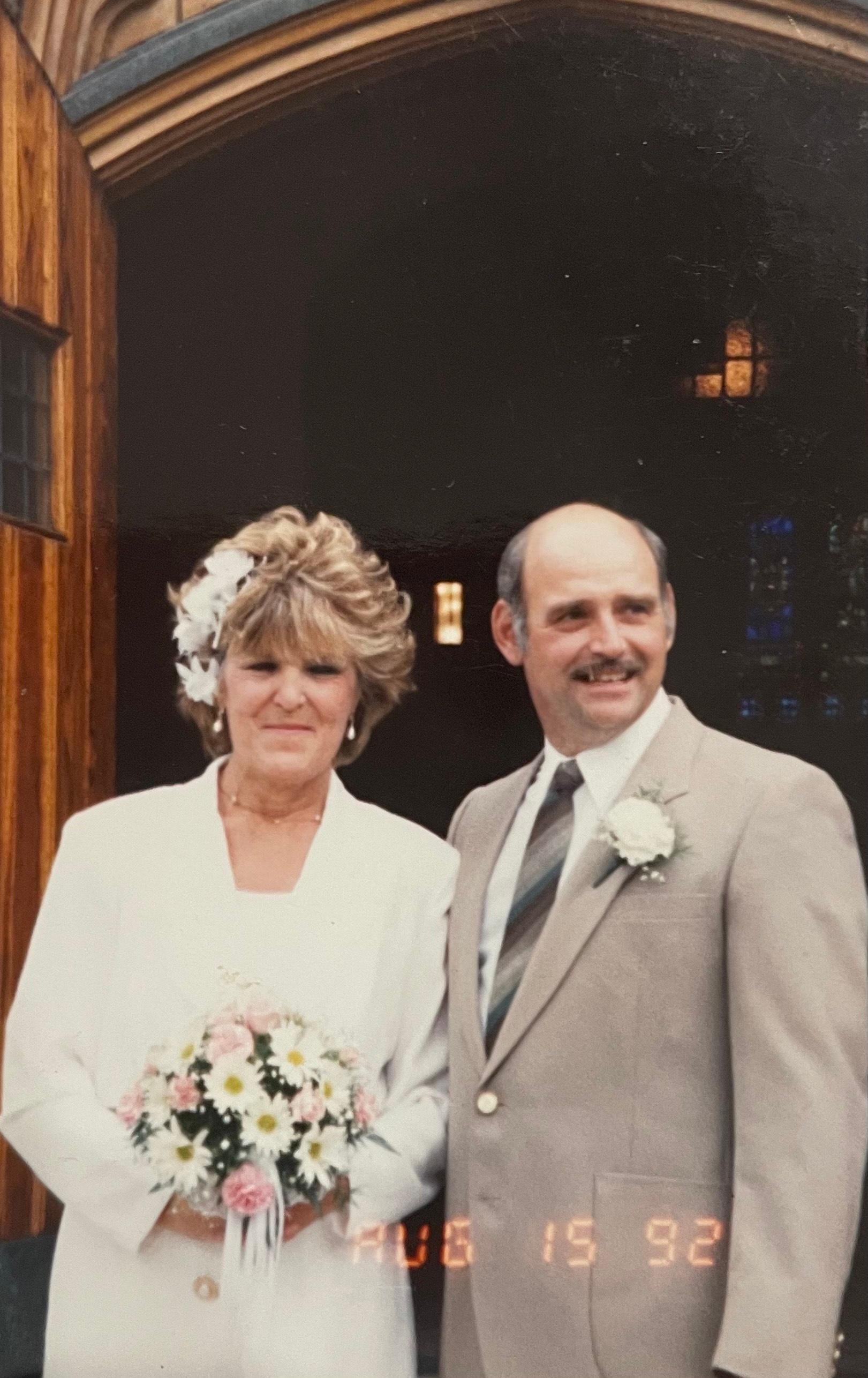 Bird and Ed on their wedding day, 8/15/92. My wedding day with Monte was 8/15/02!
