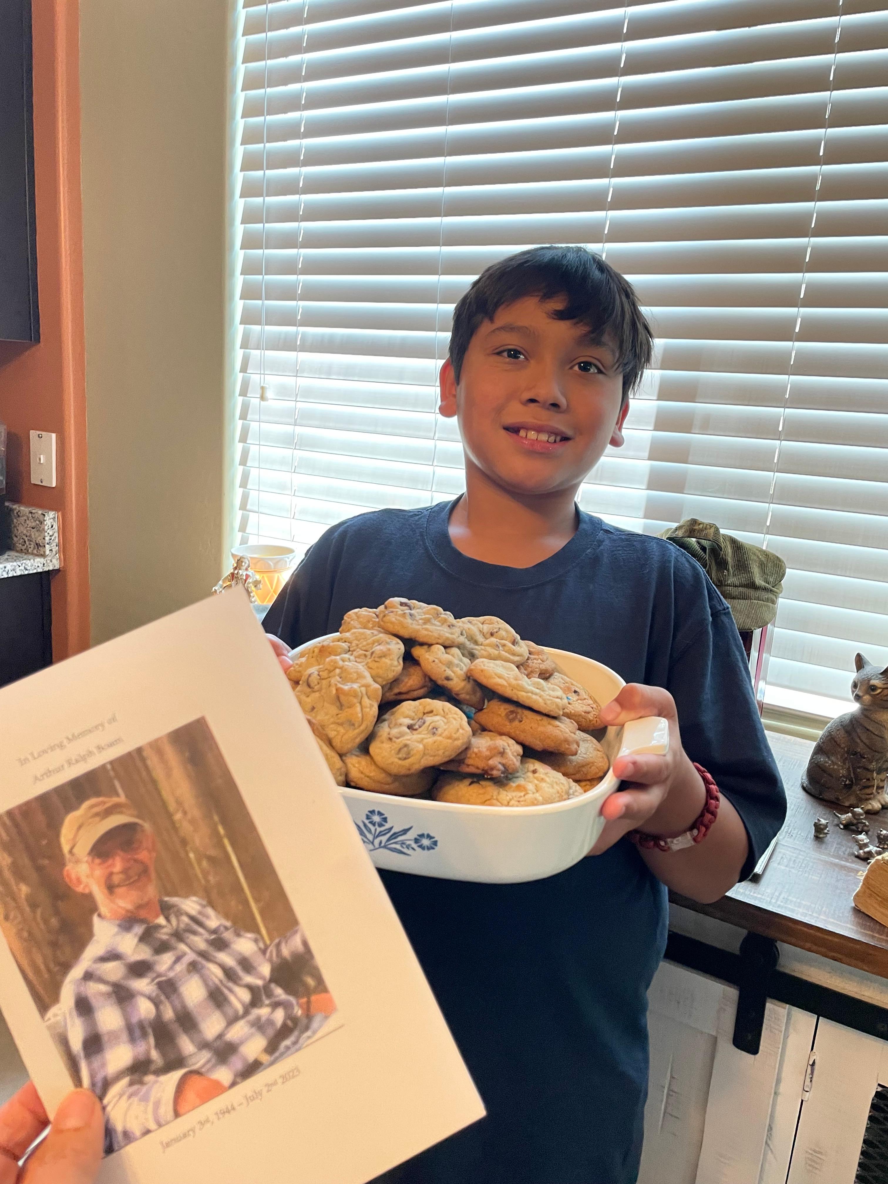 Grandpa would bake cookies at Christmas time with Armando. Armando saw to it that he baked chocolate chip and M&M cookies for Grandpa’s memorial.
