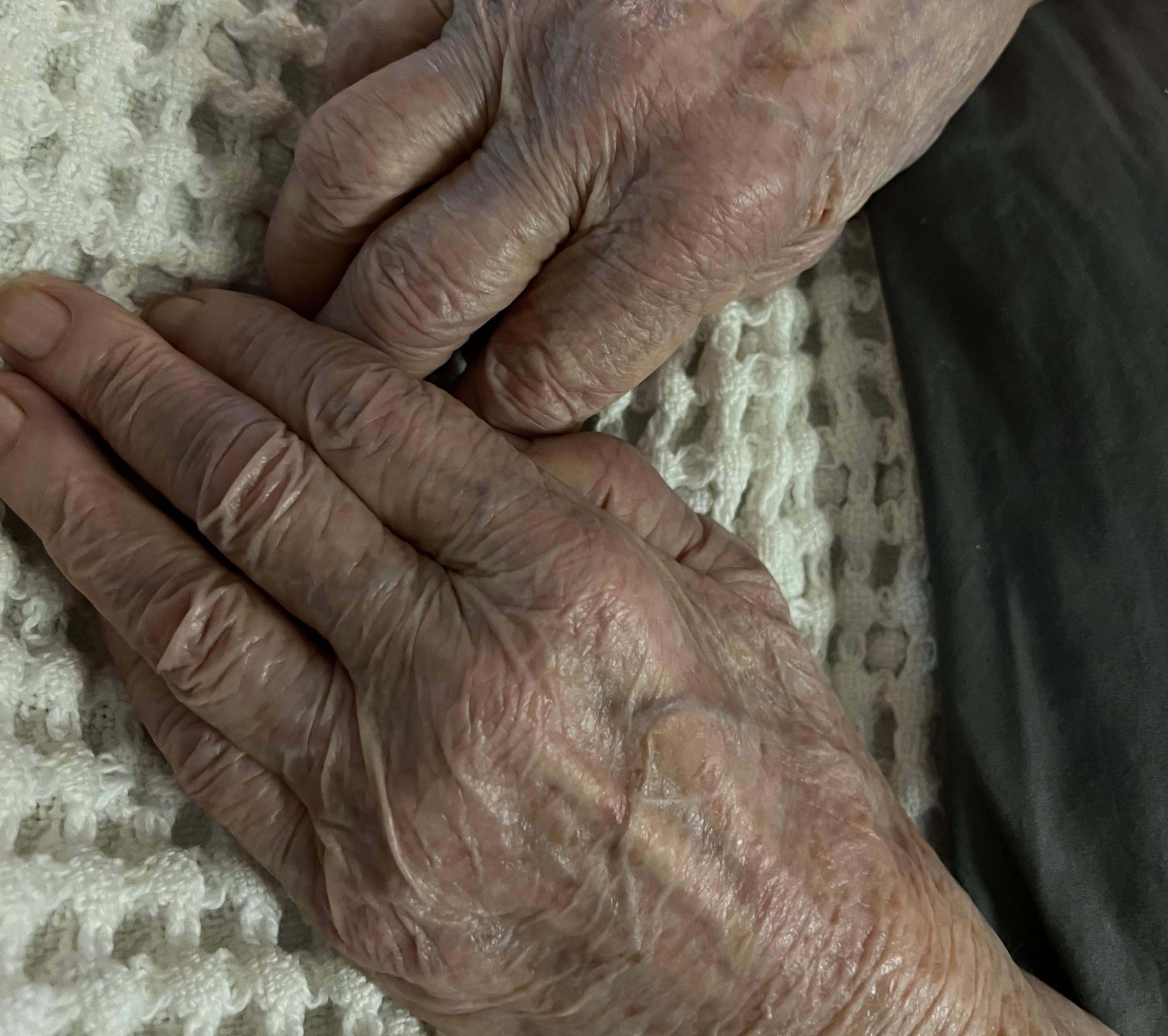My precious Aunt Laverne!  I took this photo the day before she passed.  I held these hands and loved on her for a little while.  These hands loved on me my whole life.  These hands quilted keepsake items that both of my children cherish to this day.  These hands made delicious meals for me anytime I came to visit.  The hands of a God-fearing woman who cherished family more than anything except her Lord.  I feel blessed to have been loved and spoiled by her and will miss our phone calls, visits and all the fun texts (fun emojis and all!).  