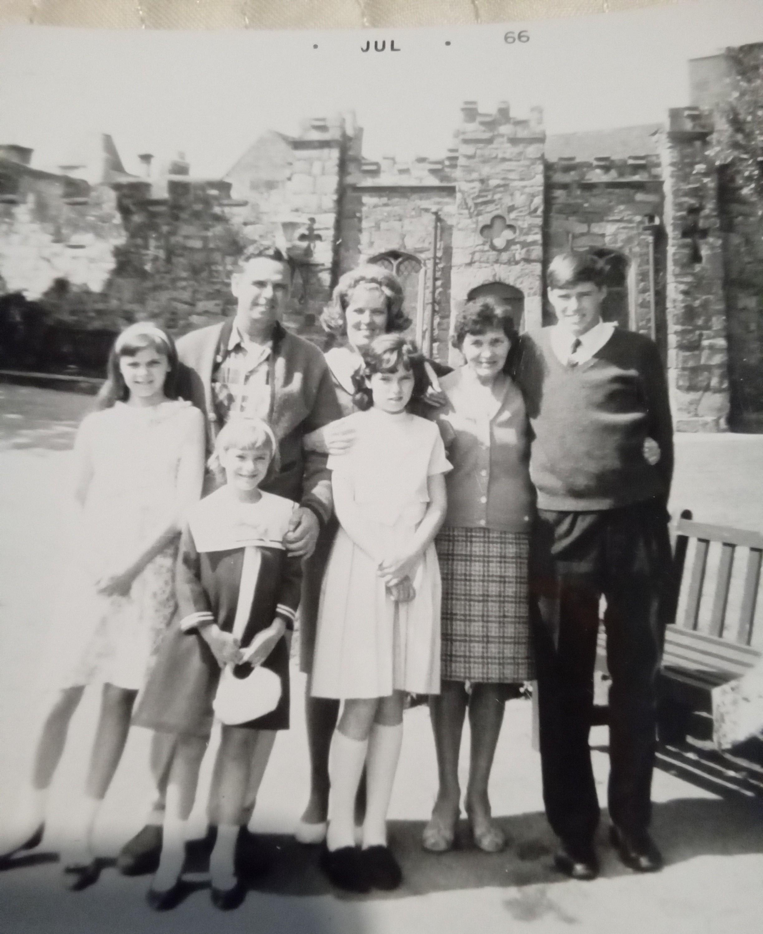 Bird and family in England includes Aunt Olive and Bob Allen, Jr