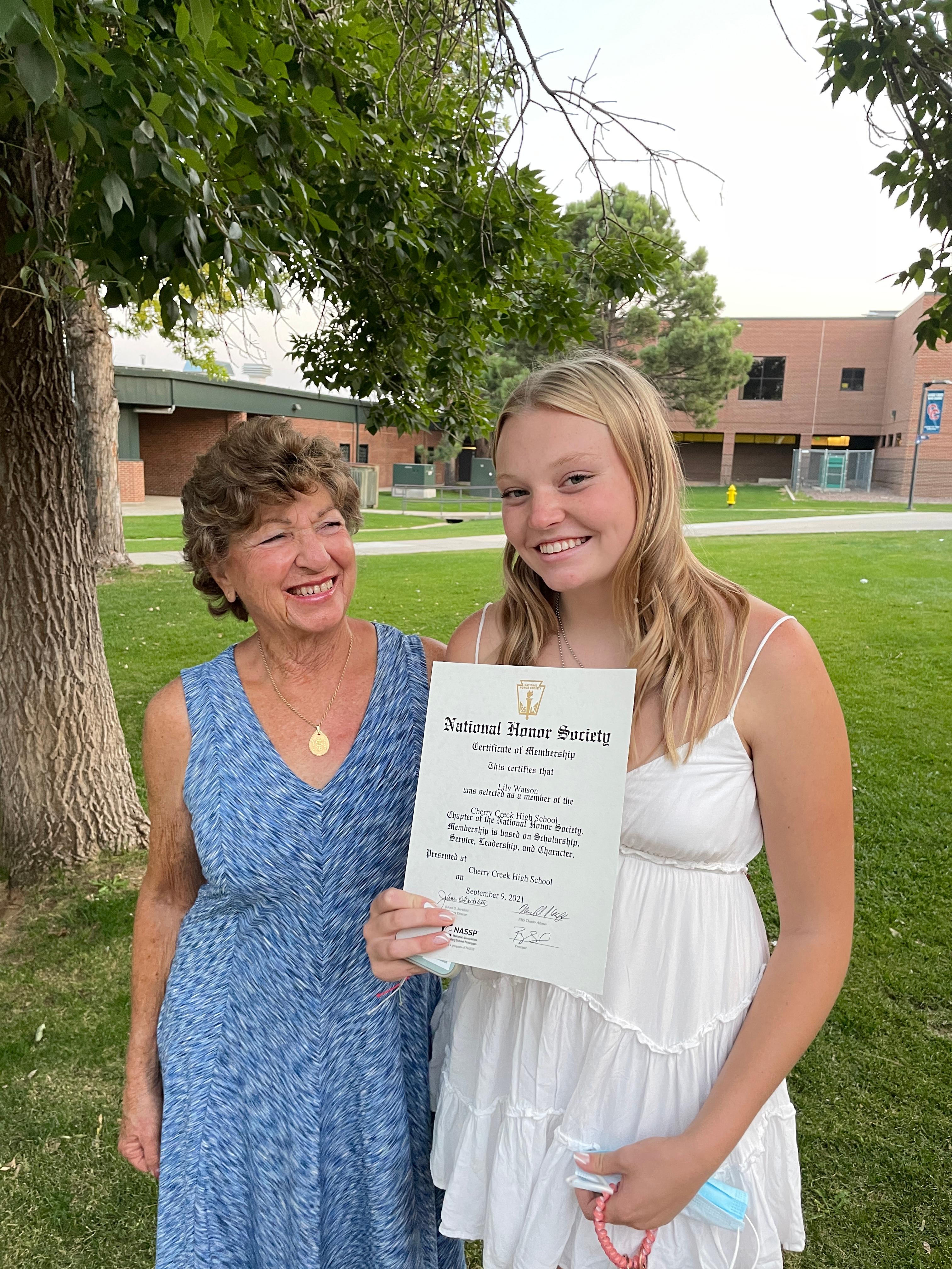 Proud Nana at Lily's Induction into the National Honor Society, 2021.