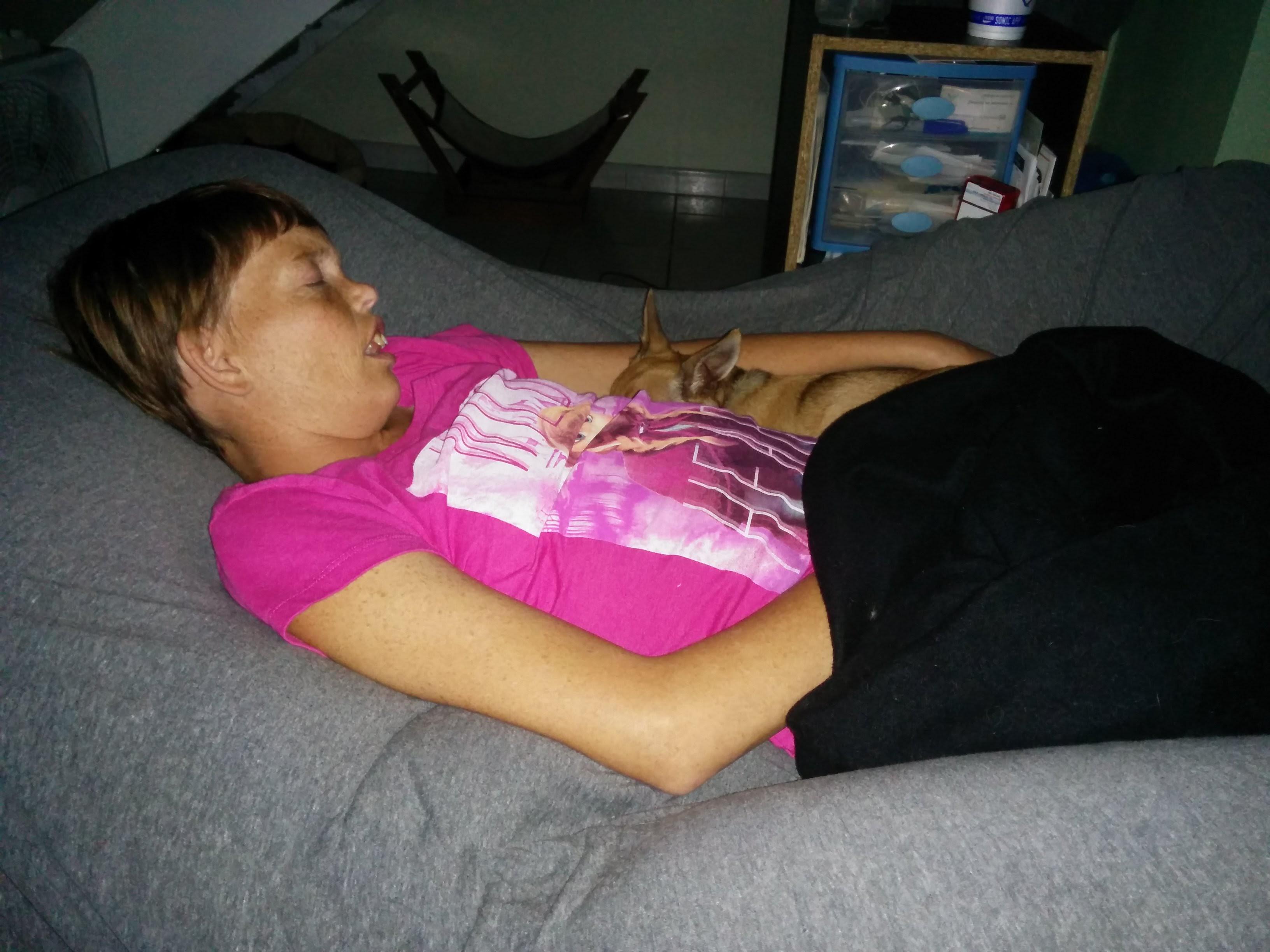 Ashley and Dingo taking a nap.